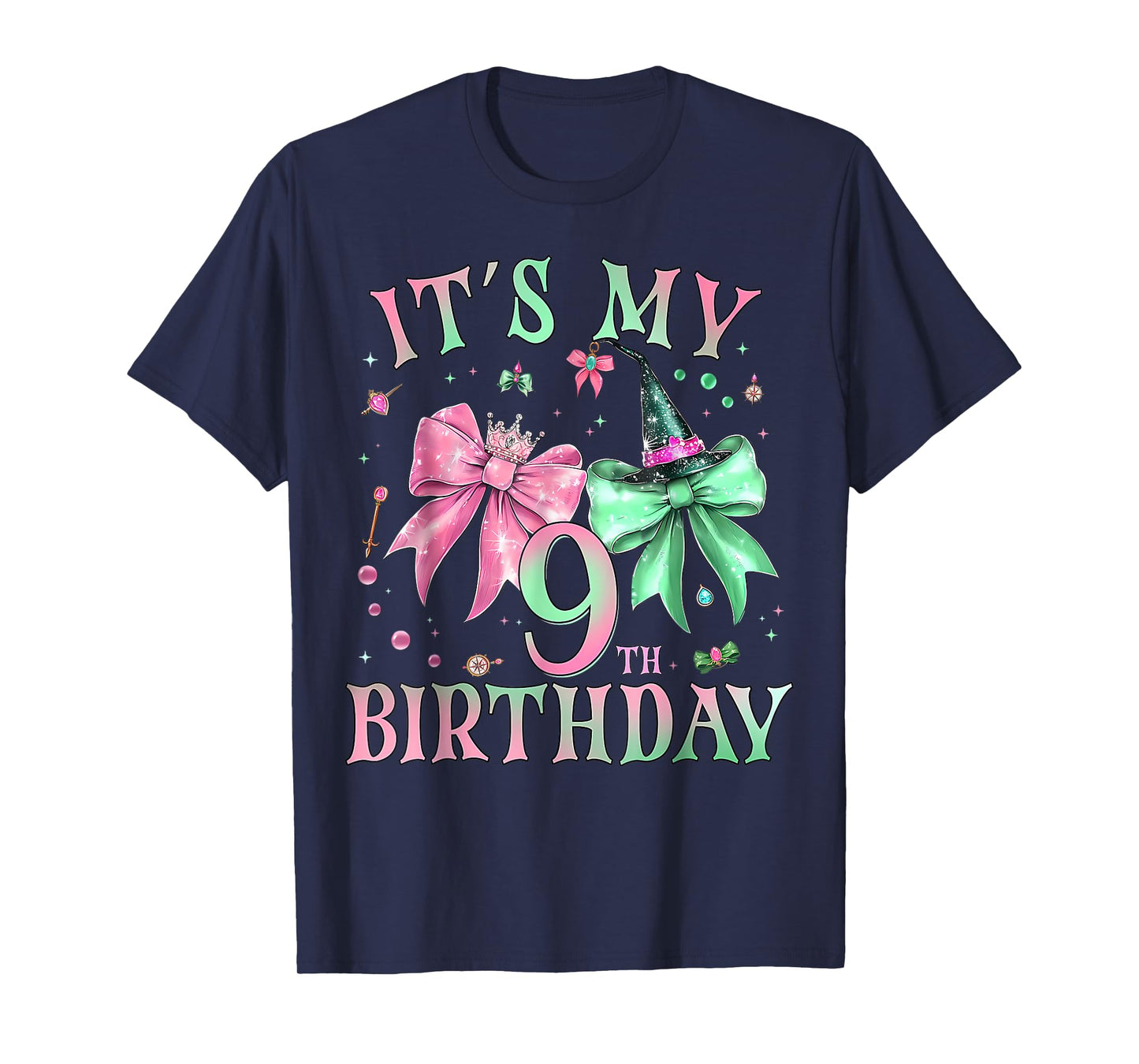 It's My 9th Birthday Witch Pink And Green 9 Year Old T-Shirt