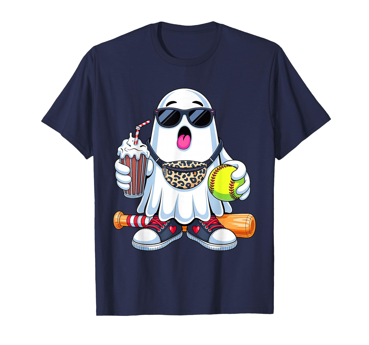 Funny Ghost Softball Boo Coffee Halloween Mens Womens Kids T-Shirt