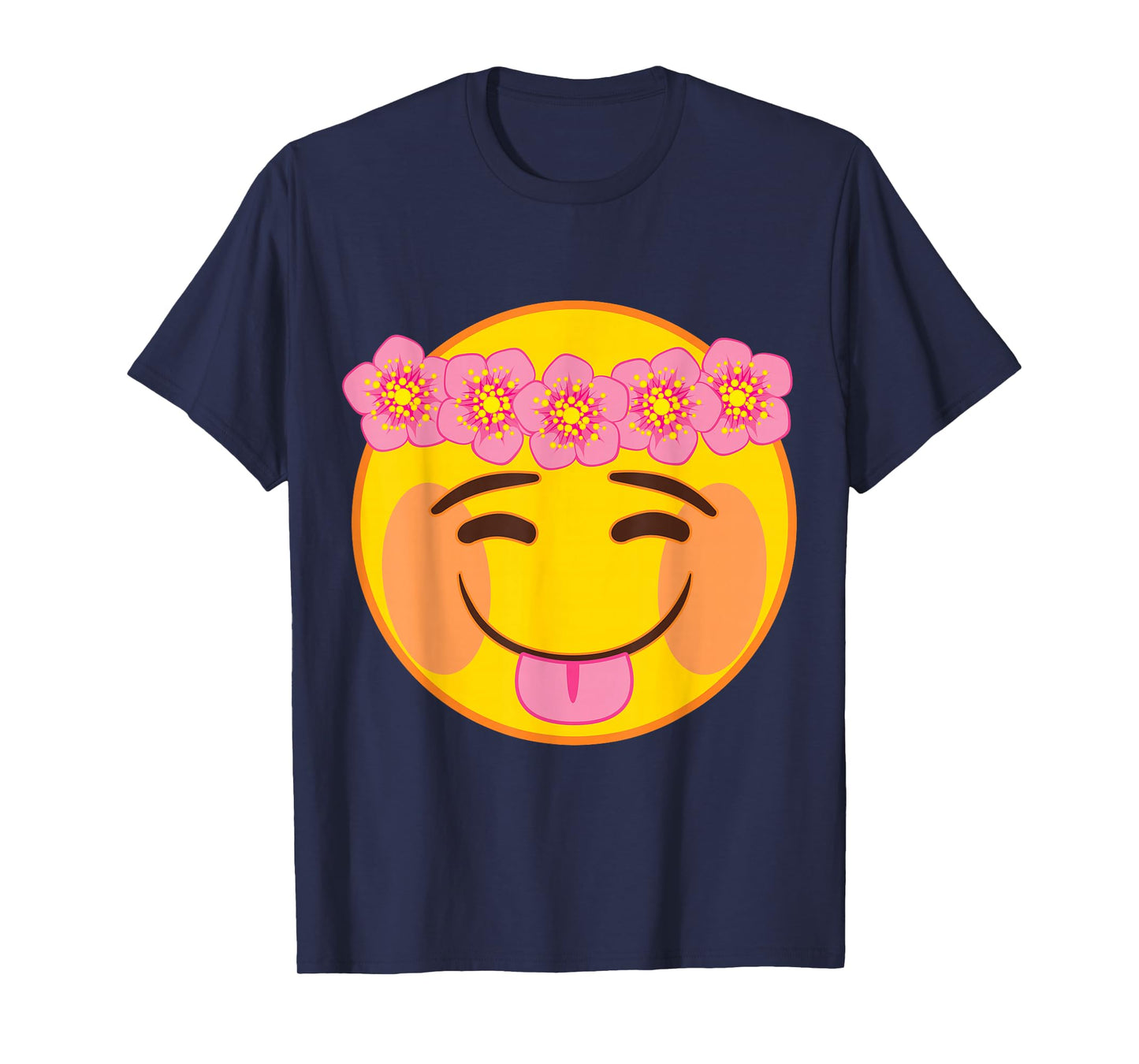Official Emoji Flower Crown Tongue Yellow Smile Face T-Shirt
