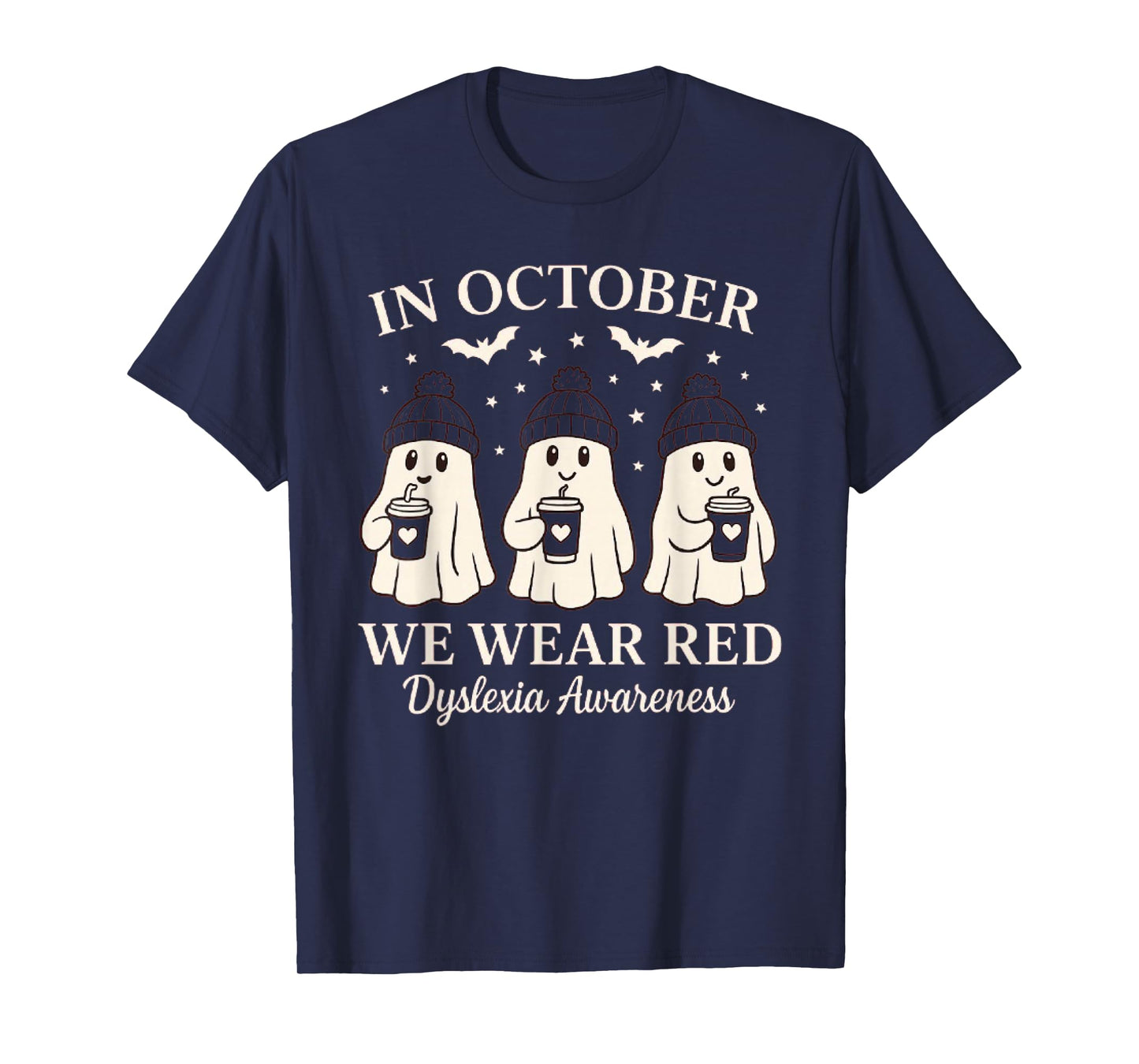 in October we wear red Dyslexia Awareness Halloween Ghost T-Shirt