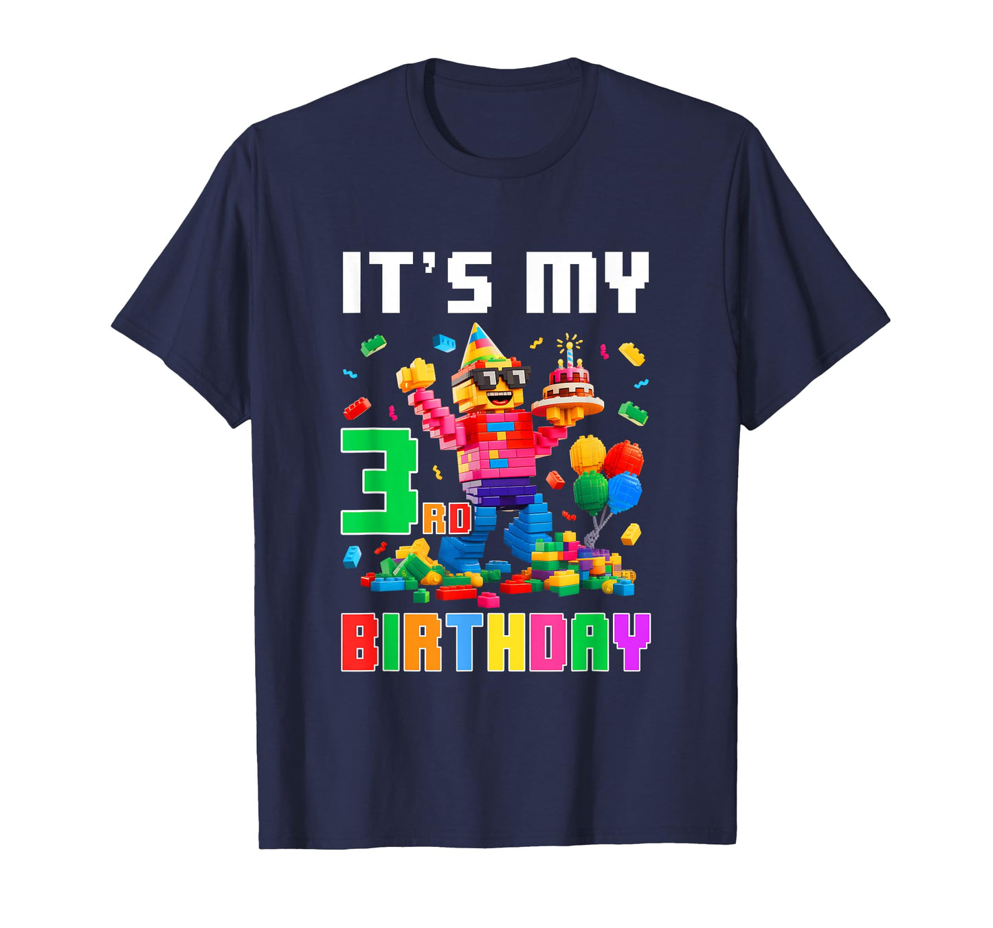 Its My 3Rd Three Birthday Building Brick 3 Three Old Boys T-Shirt