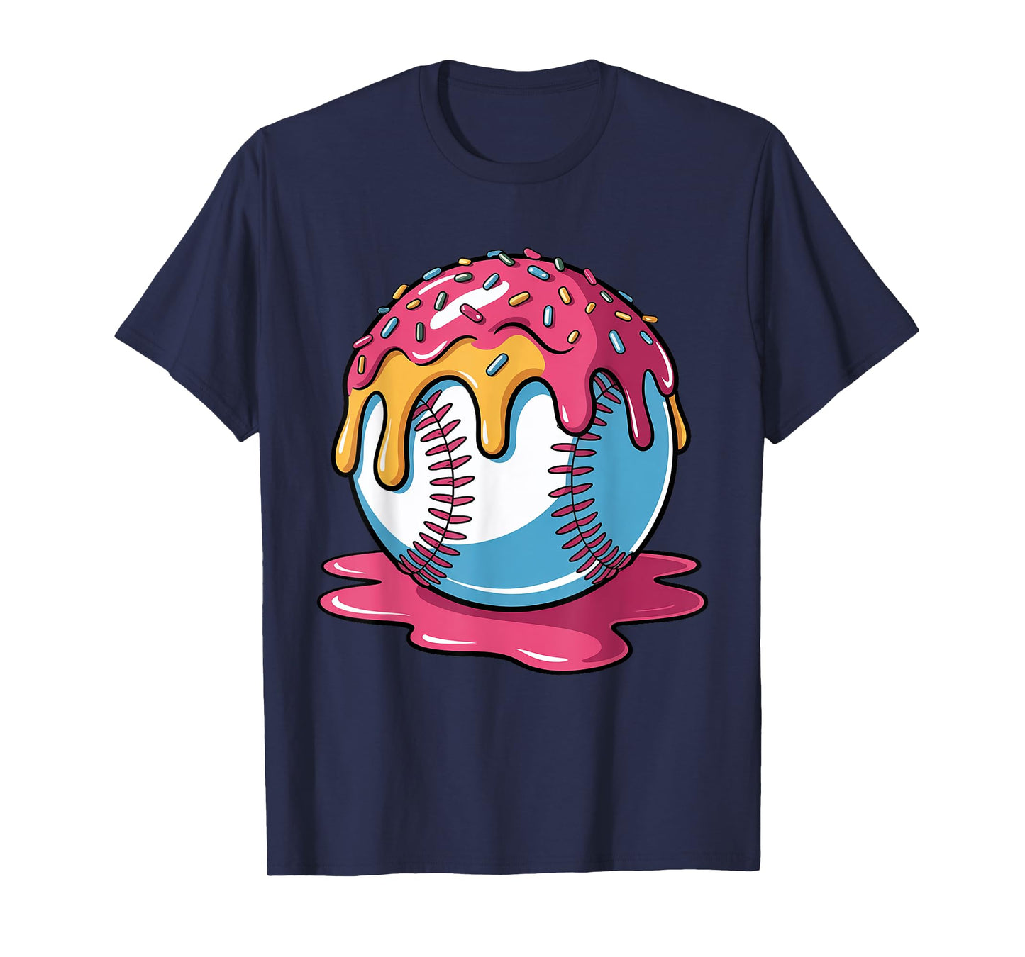Toddler Boys Baseball Ball Ice Cream Drip Colorful Sprinkles T-Shirt