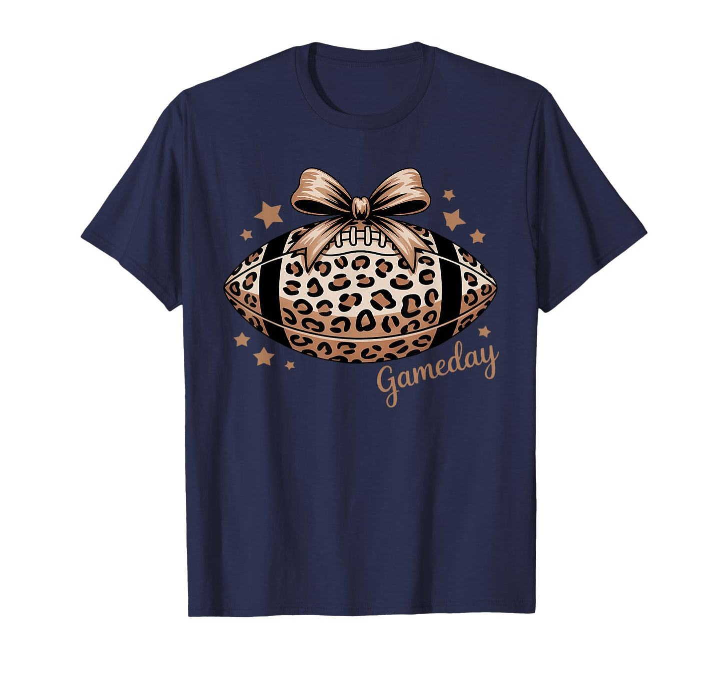 Game Day Football Leopard Coquette Bow Touchdown Season T-Shirt