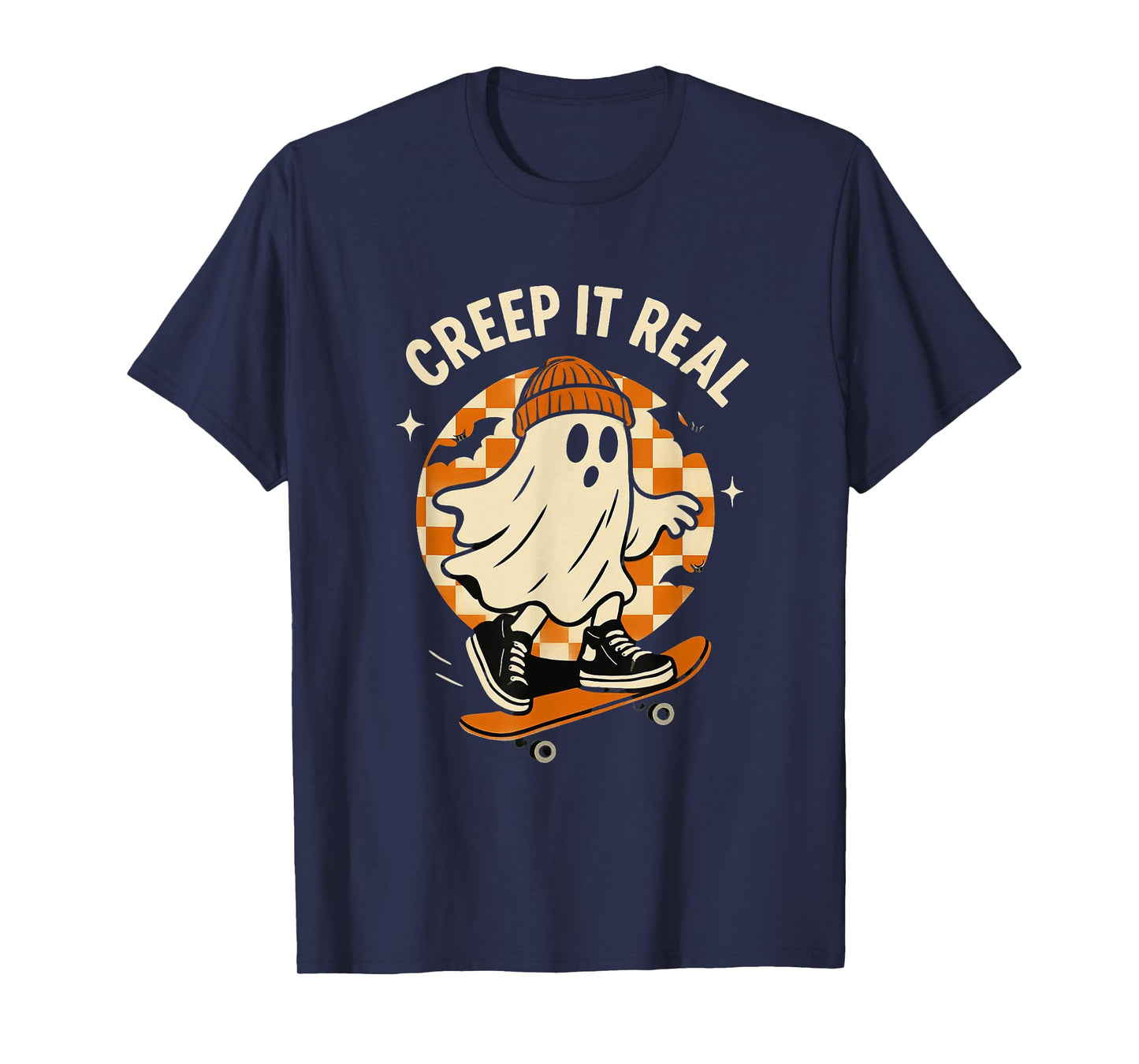 Creepy Ghost Skateboarding Creep It Real Funny Halloween T-Shirt