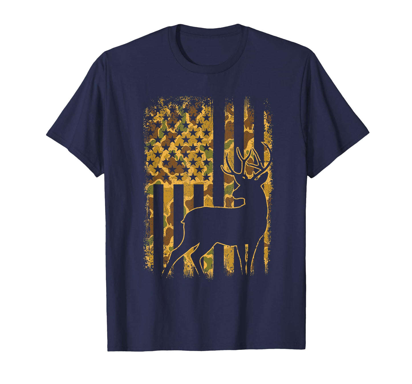 Camo US Flag Deer - Buck Hunting Lover Big Game Hunter T-Shirt