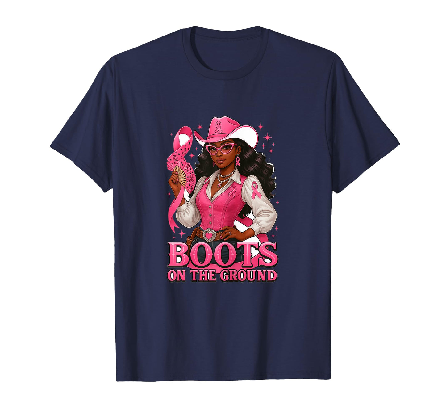 Boots On The Ground Pink Cowgirl Breast Cancer Western T-Shirt