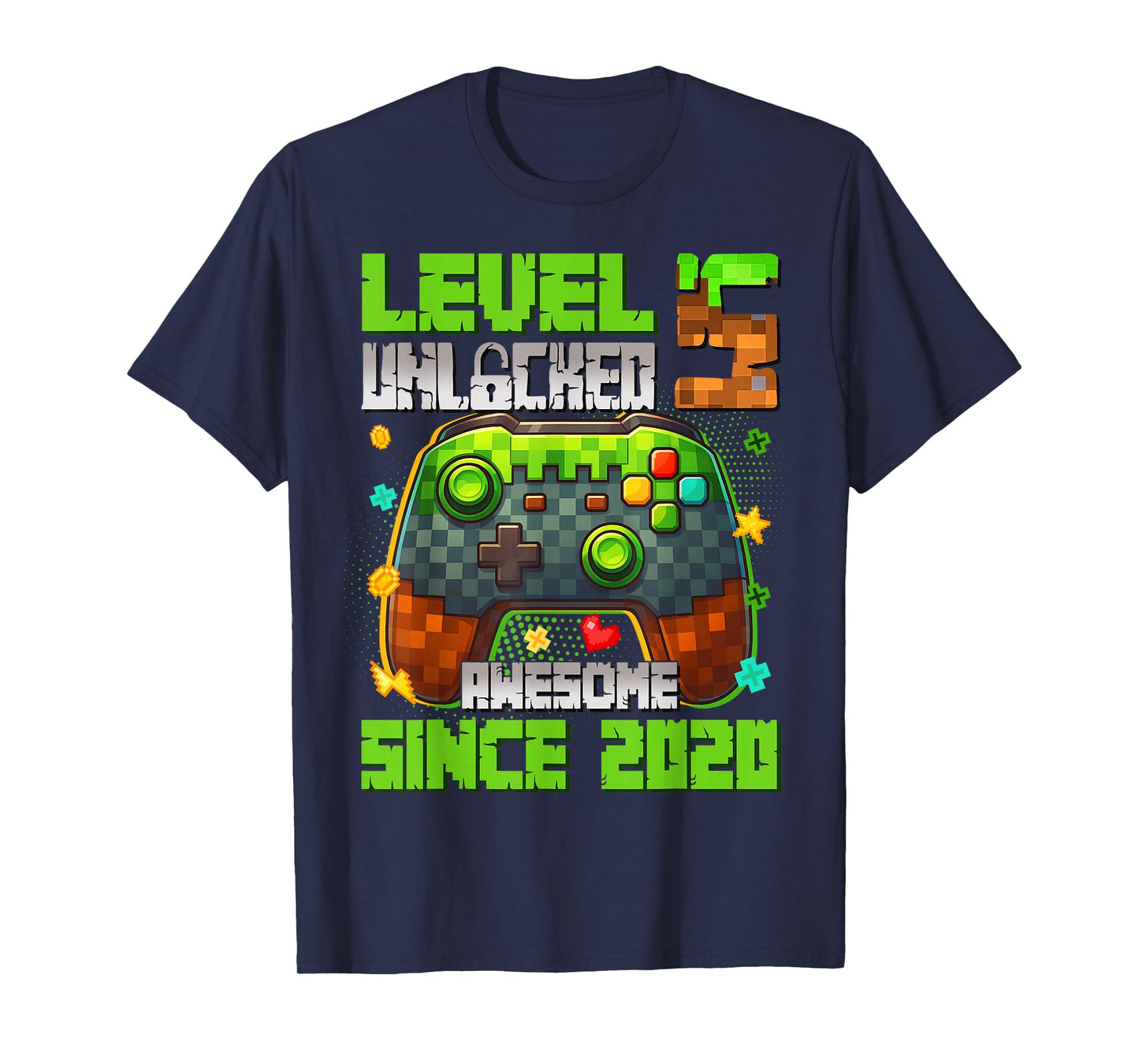 Level 5 Unlocked Awesome Since 2020 5th Birthday Game Pixel T-Shirt
