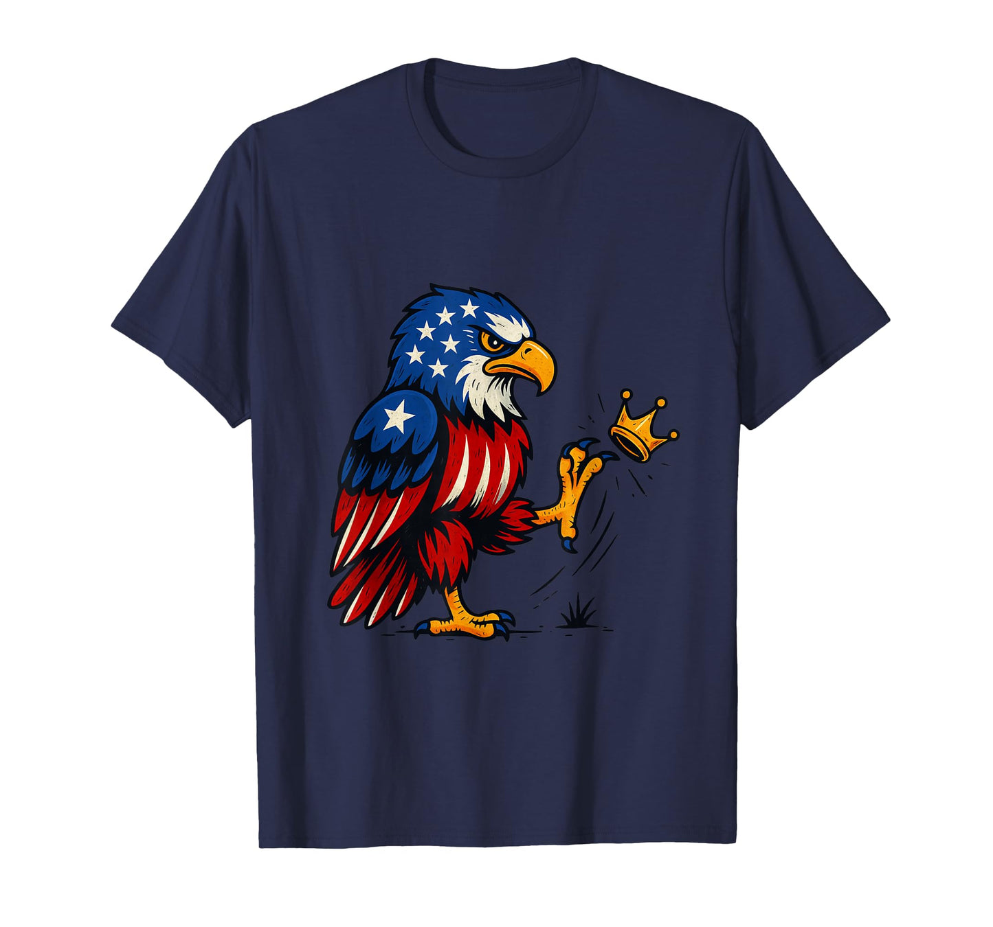 No Kings in America USA Patriotic Bald Eagle Kicking Crown T-Shirt
