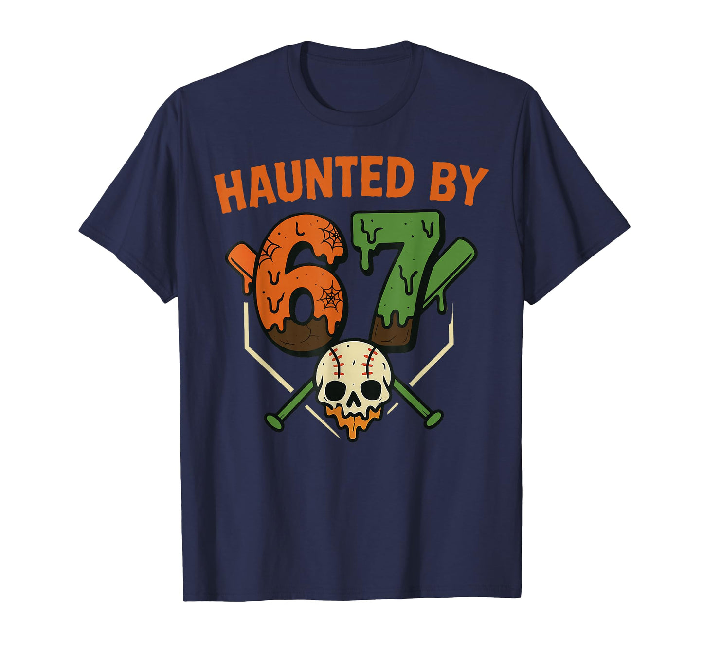 67 Halloween Meme 6 7 Numbers Six Seven Baseball Skeleton T-Shirt