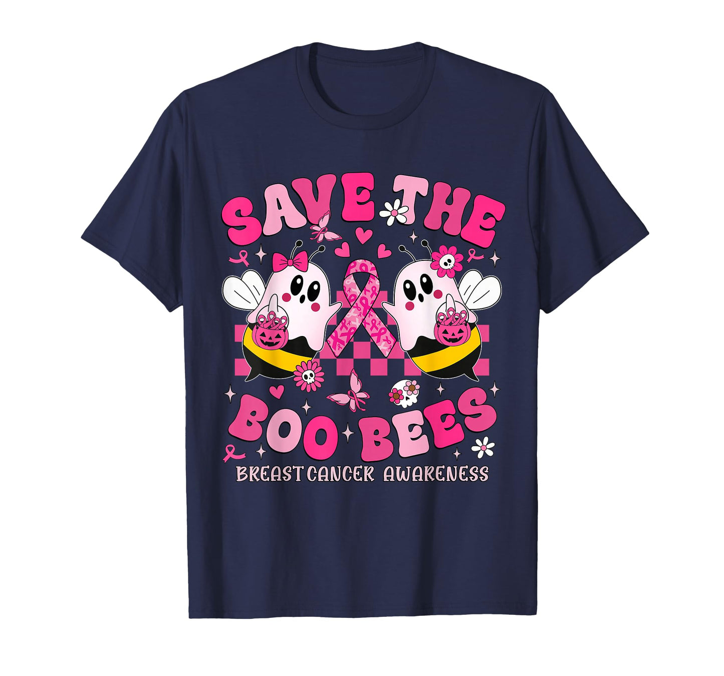 Save The Boo Ghost Bees Breast Cancer Awareness Women Girls T-Shirt