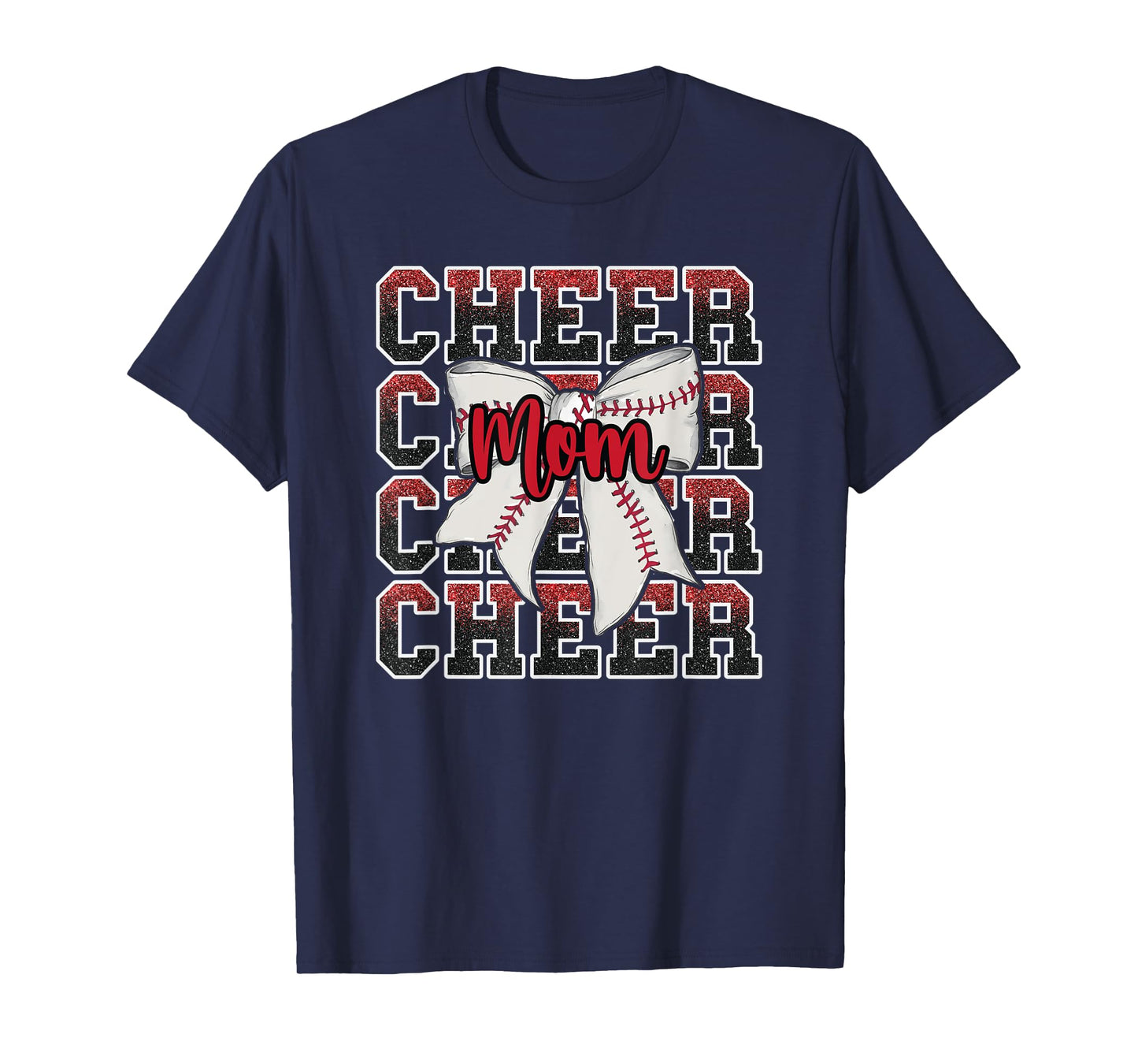 Proud Cheer Mom Coquette Bow Sport Baseball Softball Red T-Shirt