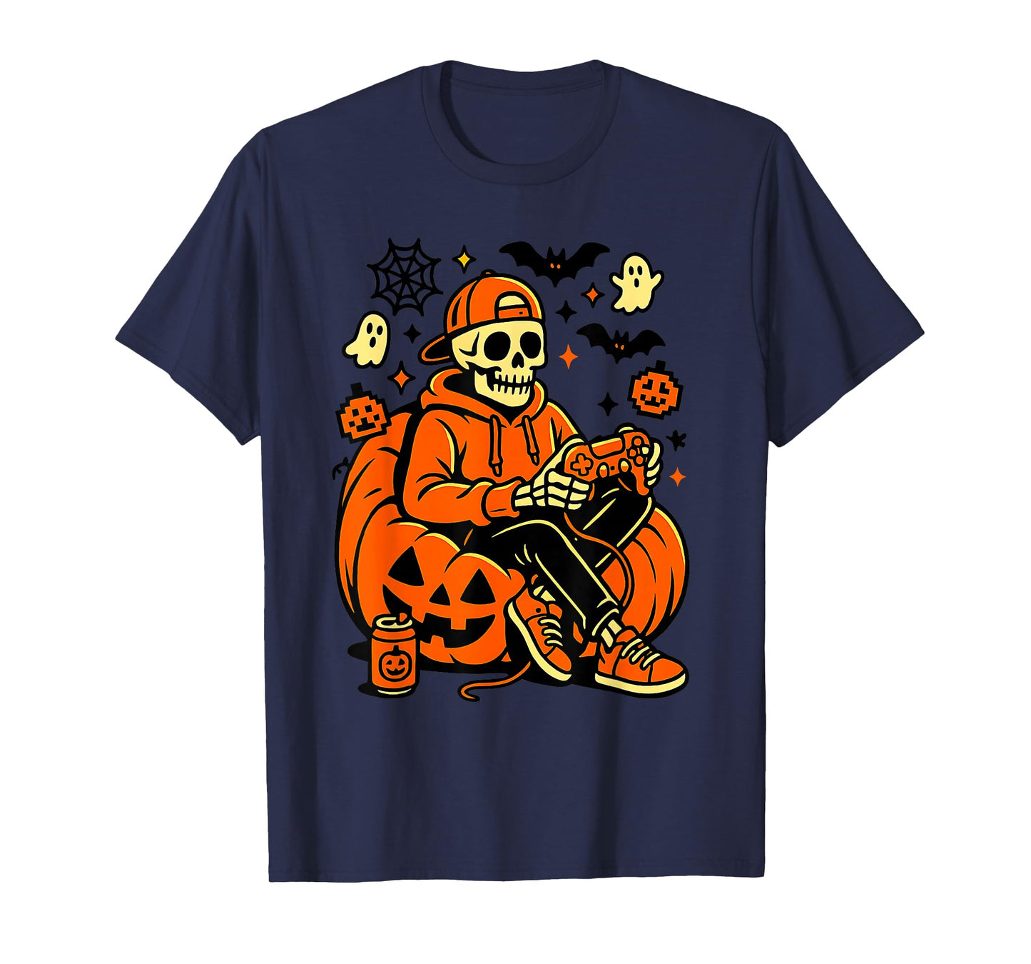 Skeleton Halloween Skeleton Gamer Video Gaming Boys Men Kids T-Shirt