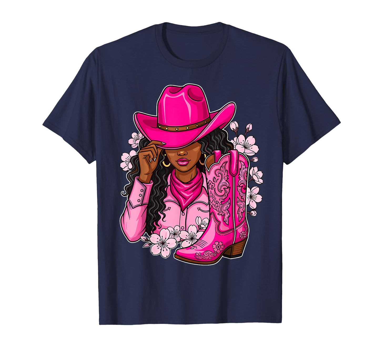 Melanin Cowgirl Western Boots Afro Western Rodeo T-Shirt