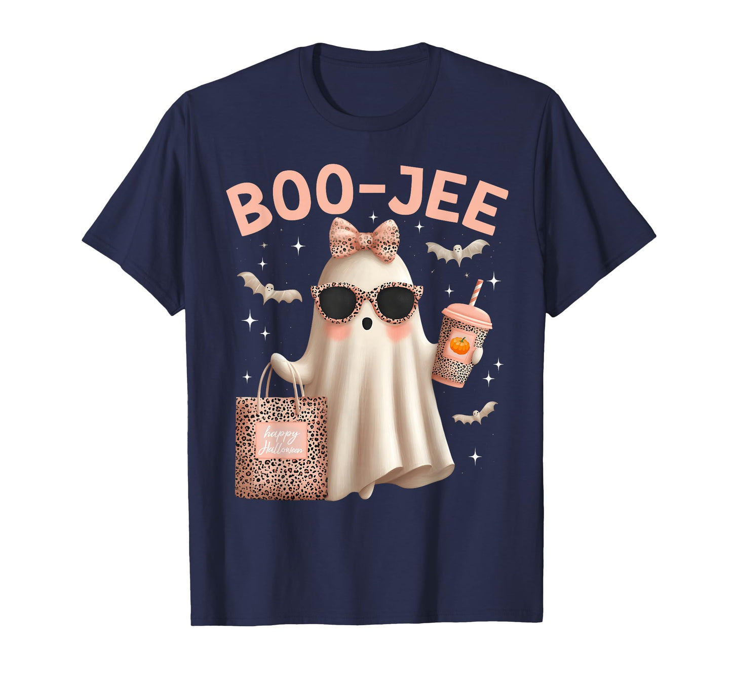 Coquette Leopard Ghost Coffee Boo-JEE Boujee Ghost Halloween T-Shirt