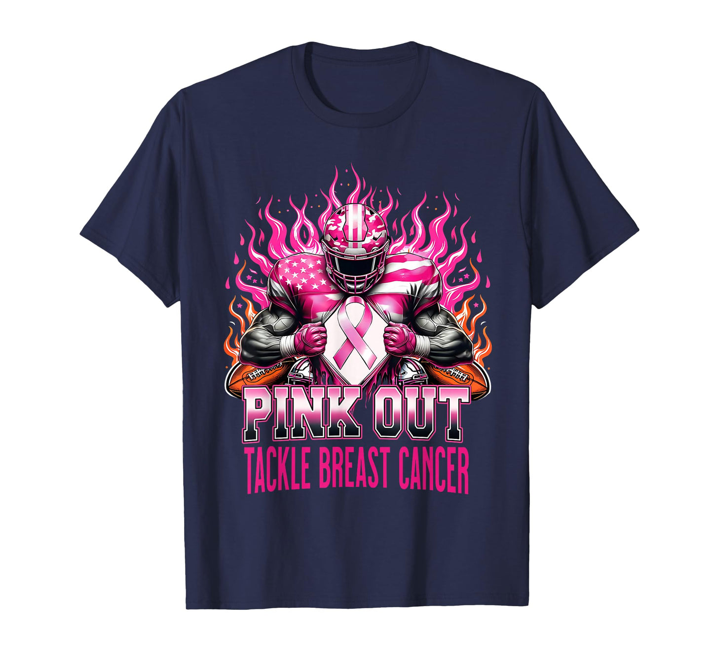 Pink Out Tackle Football Breast Cancer Awareness Men Boys T-Shirt
