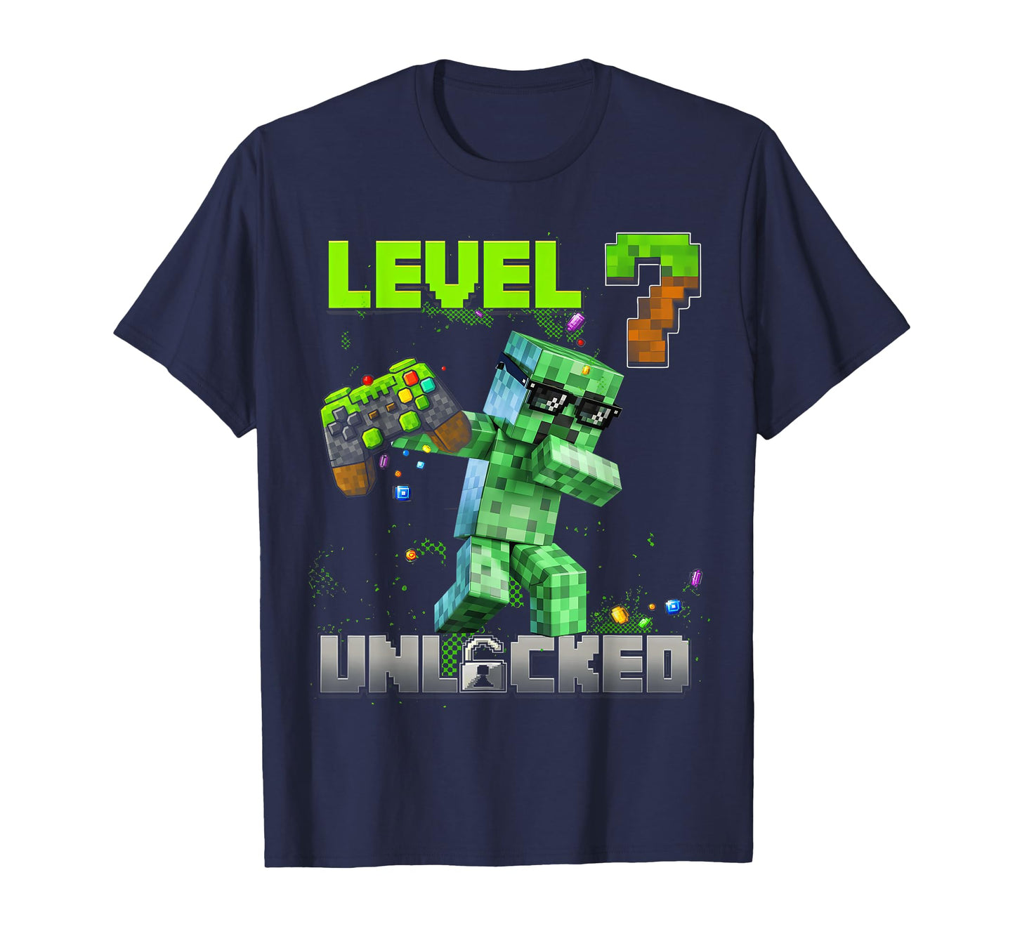 Level 7 Unlocked Funy Birthday Boy Pixel Gamer 7th Birthday T-Shirt
