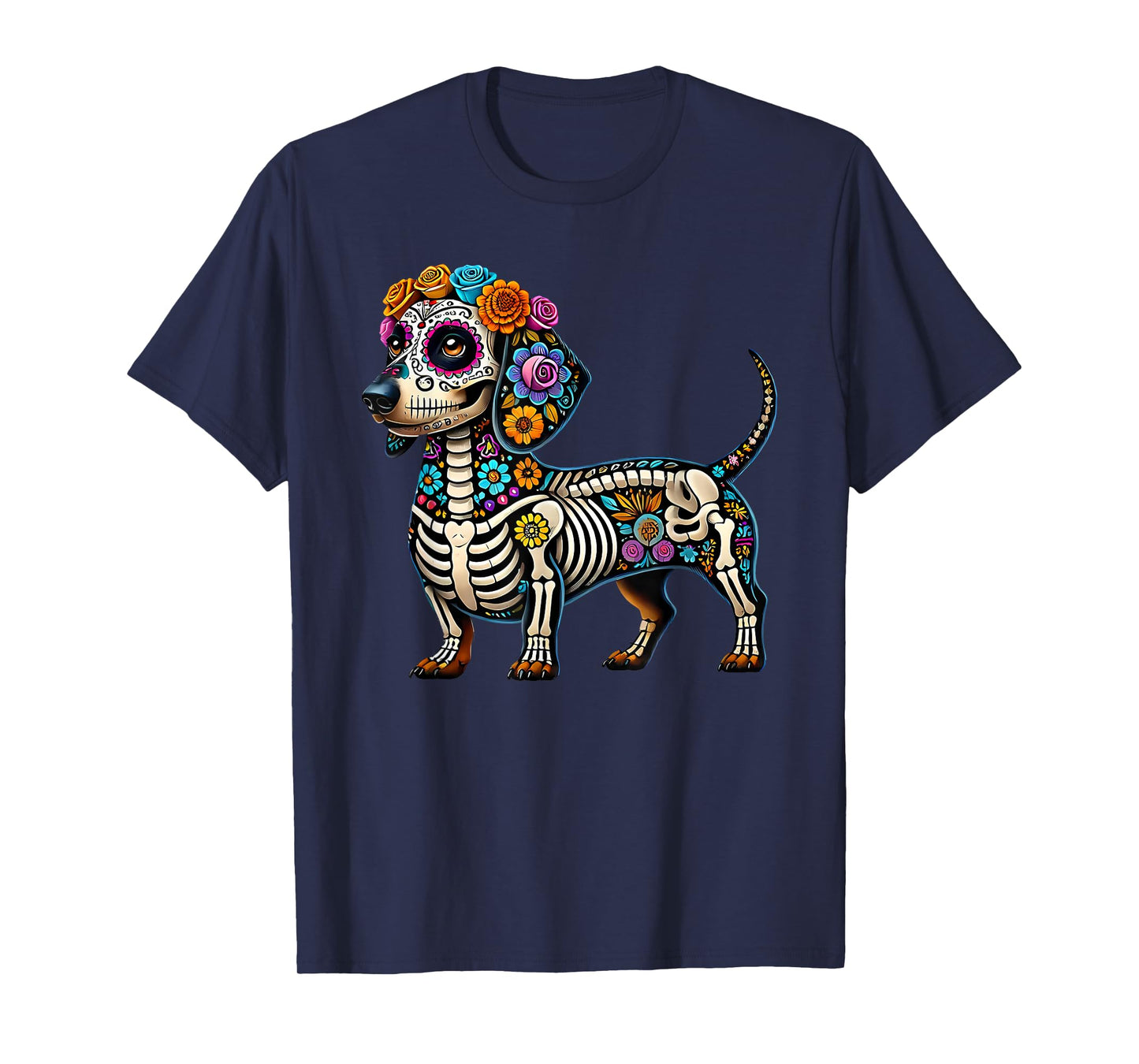 Mexican Sugar Skull Dachshund Dog Dia de Muertos Halloween T-Shirt