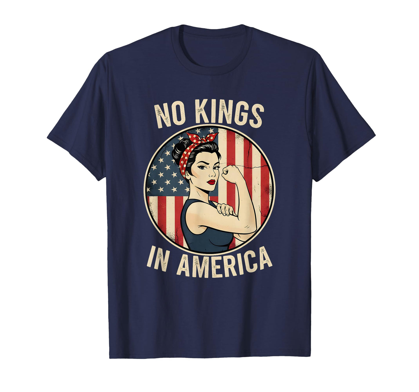 No Kings in America Patriotic Women Vintage American Flag T-Shirt