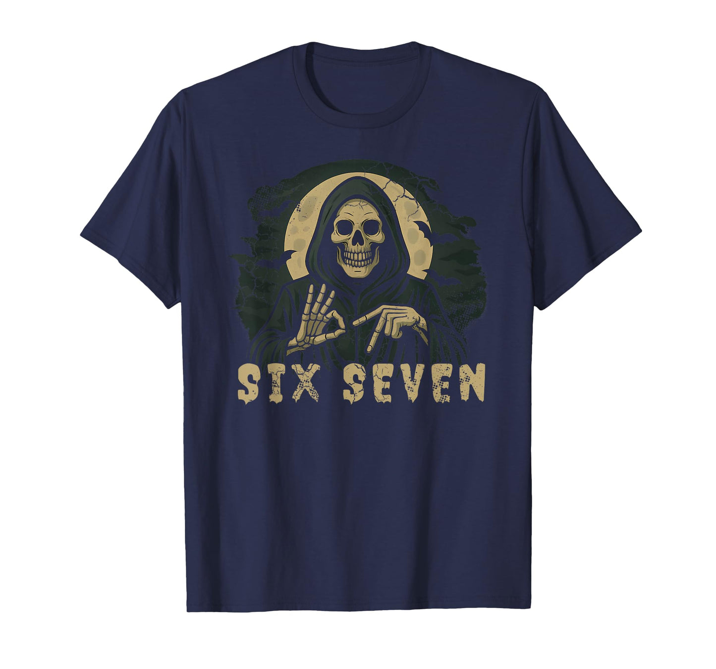 Six Seven 67 Grim Reaper Halloween Skeleton Hand Sign T-Shirt