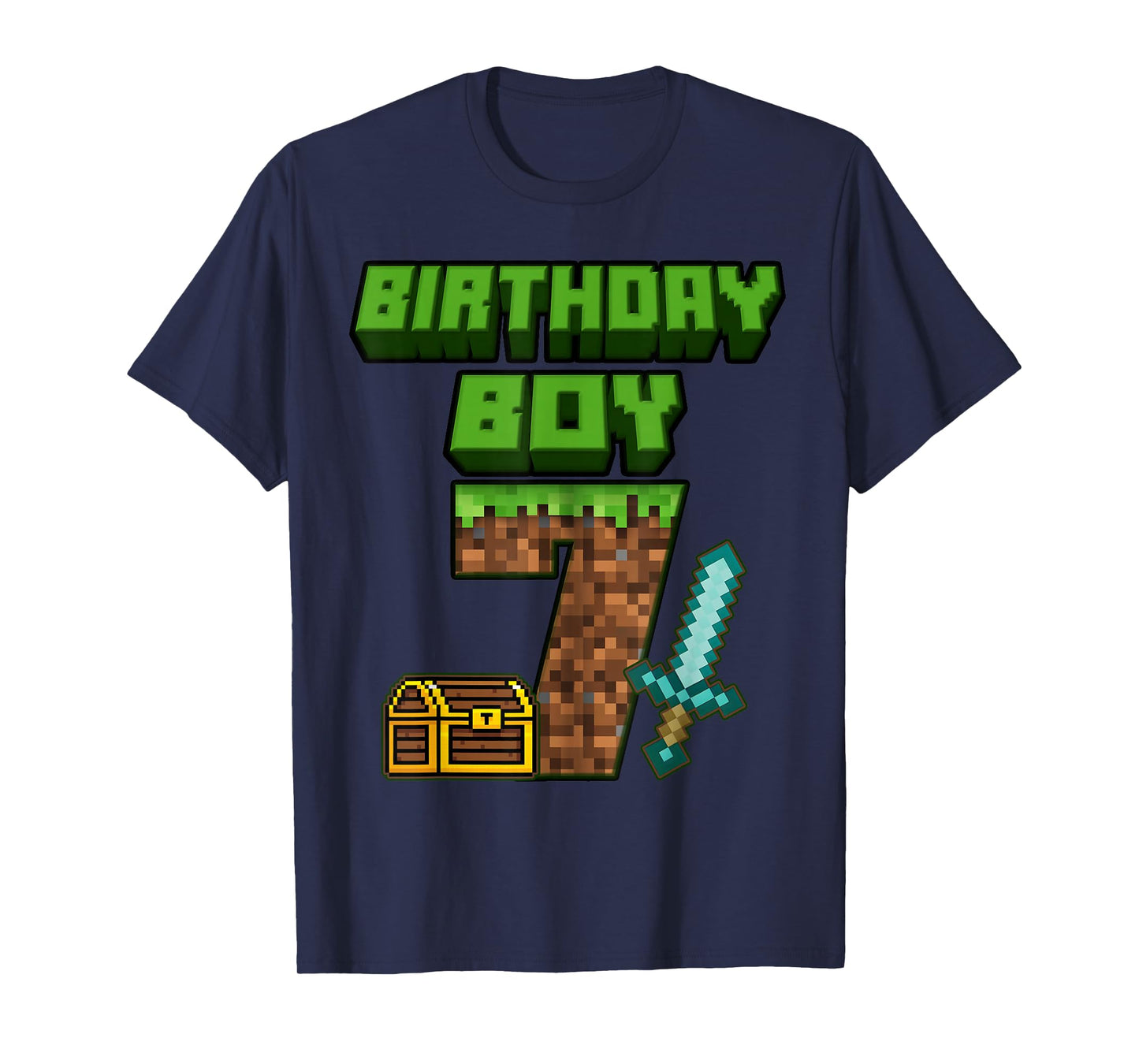 7 Year Old BDay Decorations 7th Birthday Boy Game Pixel T-Shirt