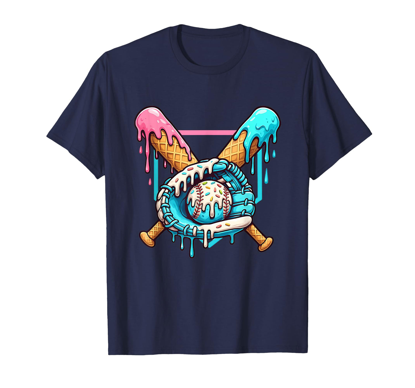 Dripping Ice Cream Baseball Glove – Funny Sprinkles Design T-Shirt