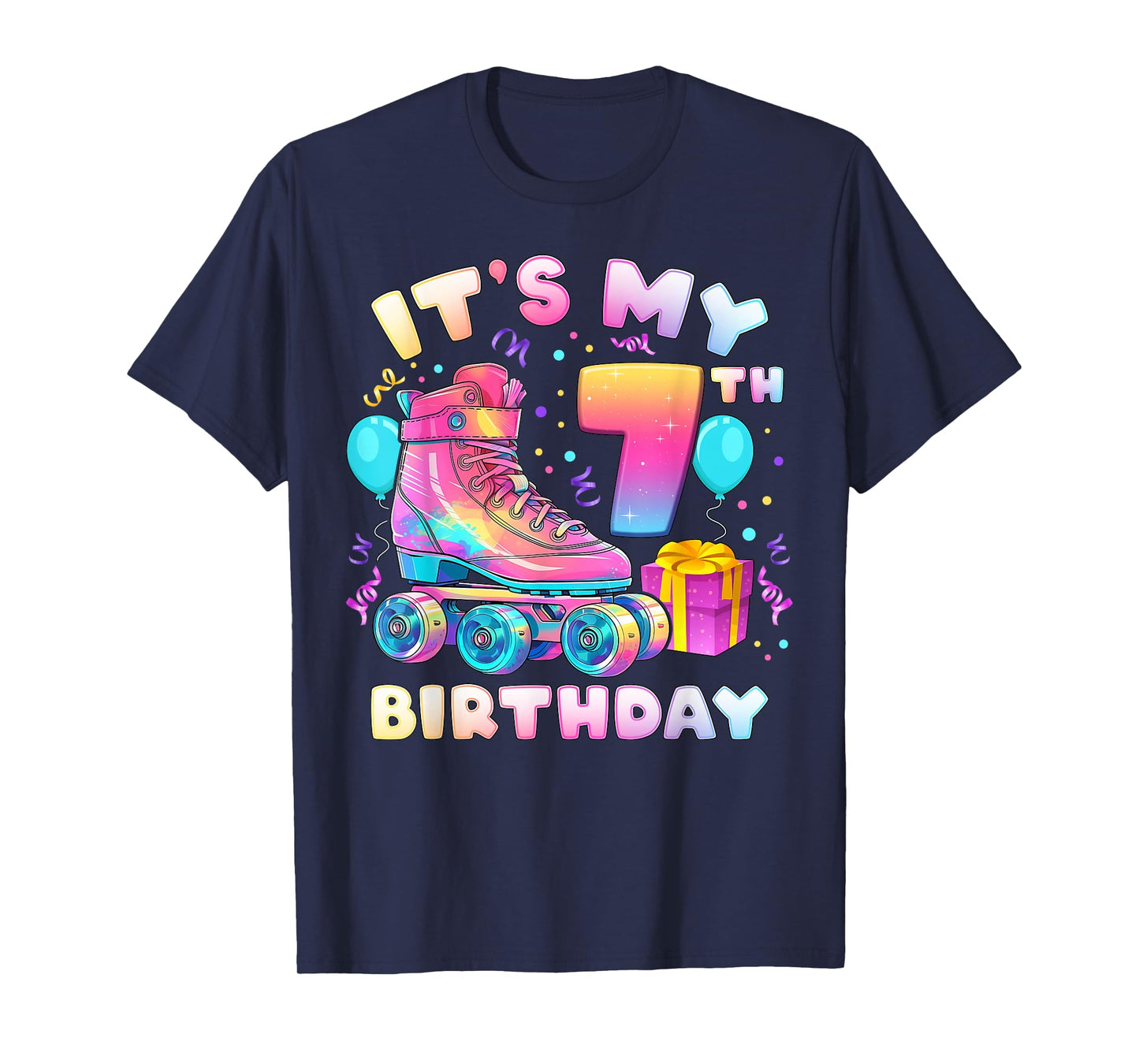 7th Birthday Girl 7 Years Roller Skates Number 7 T-Shirt