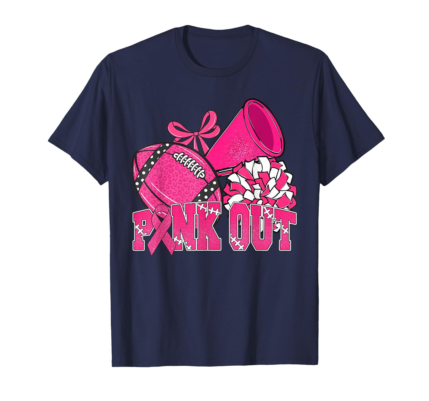 Pink Out Football Pink Bow Cheer Breast Cancer Awareness T-Shirt