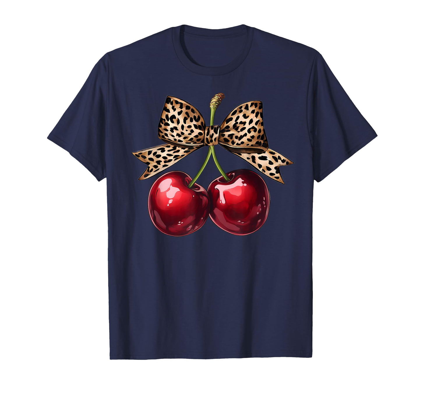 Retro Cherry Leopard Coquette Bow Cute Cherries Women Girls T-Shirt