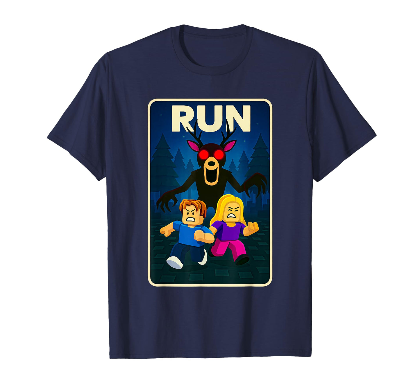 Run - 99 Nights Halloween Gamer Deer in The Forest Kids Meme T-Shirt