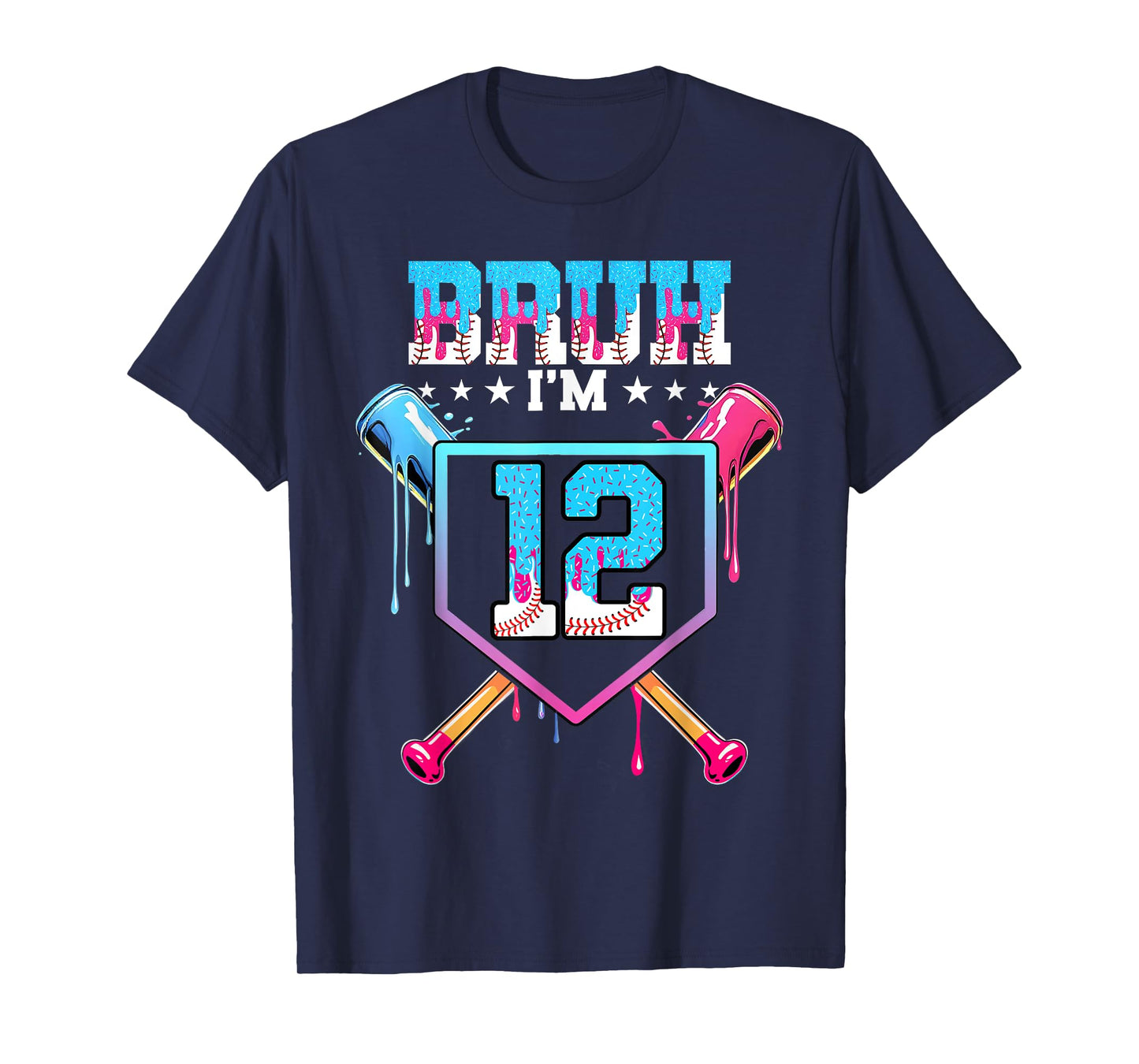 Bruh 12th Birthday Boy Baseball Ice Cream Drip T-Shirt