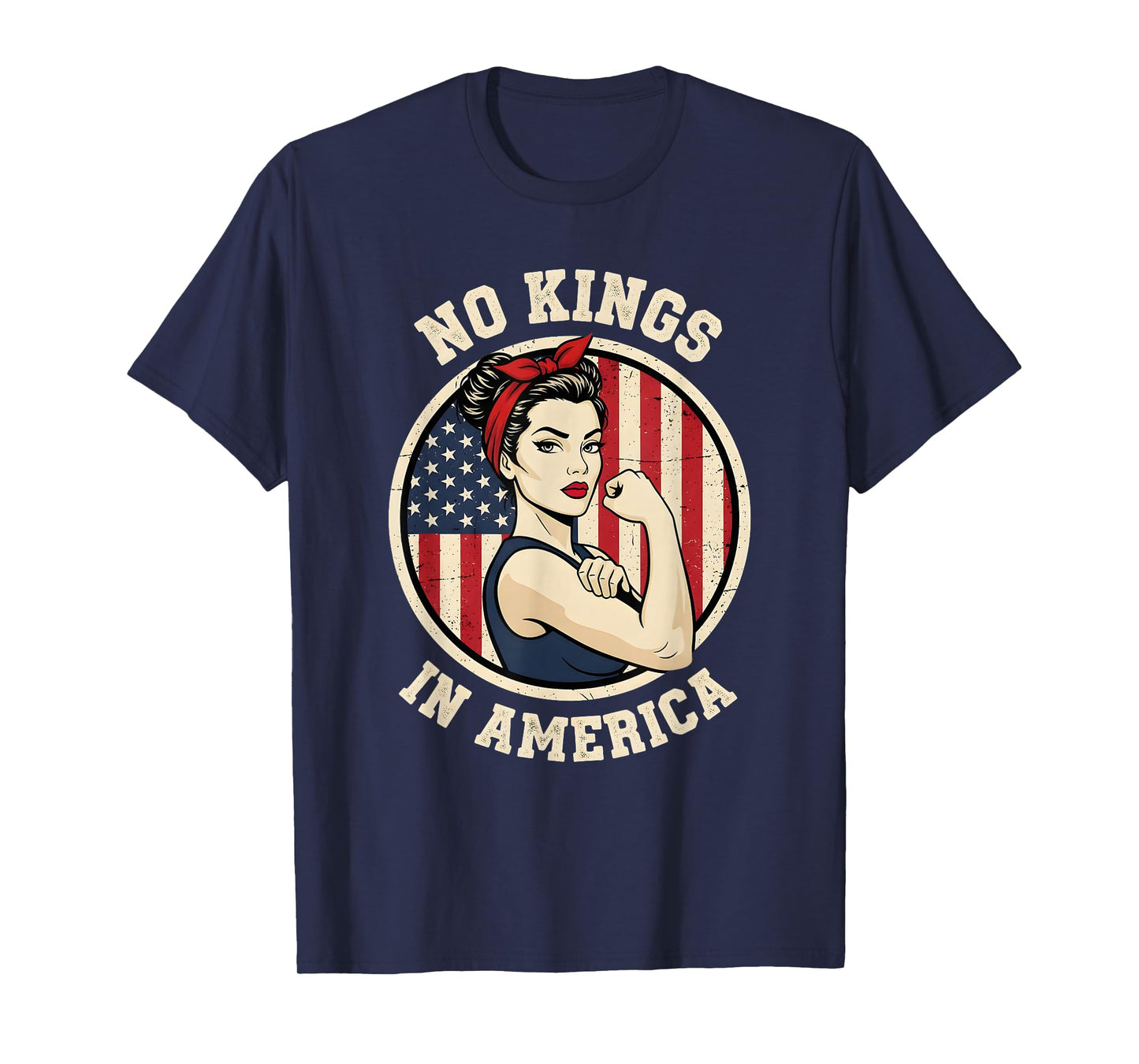 No Kings in America Patriotic Women Vintage American Flag T-Shirt