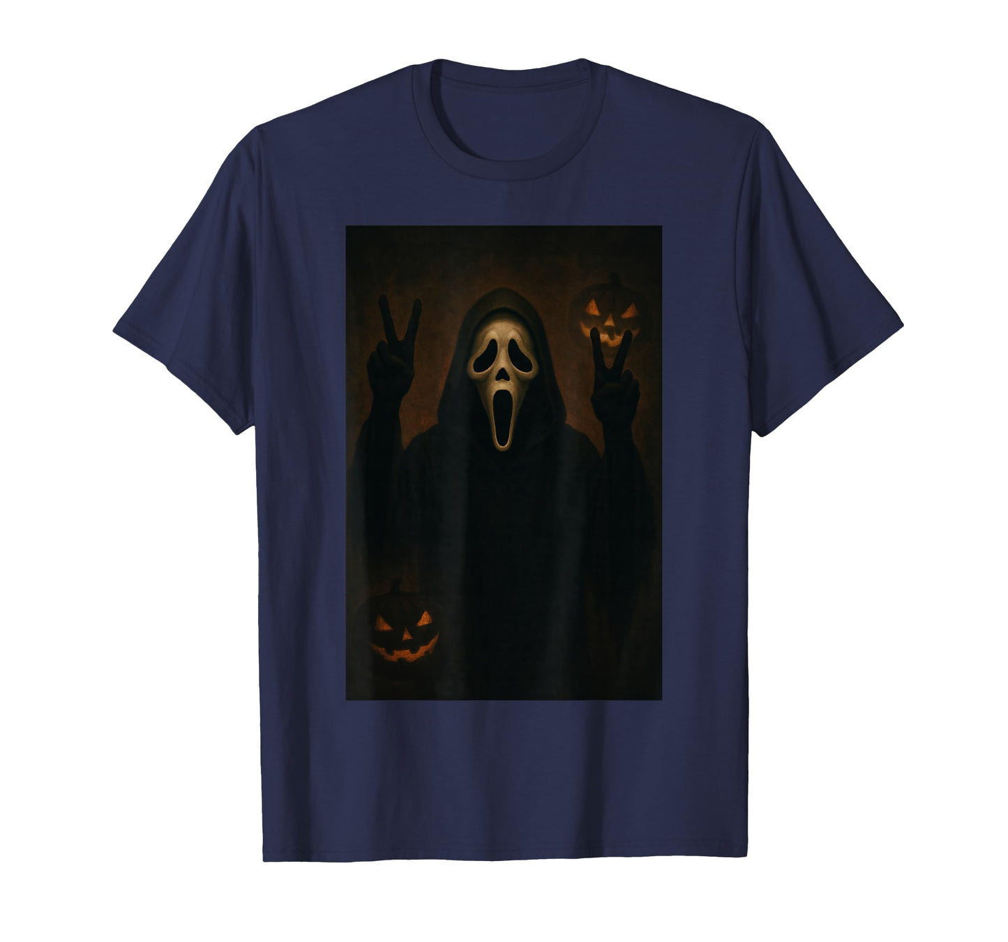Scary Face Ghost with Heart Hands Creepy Halloween Vibe T-Shirt