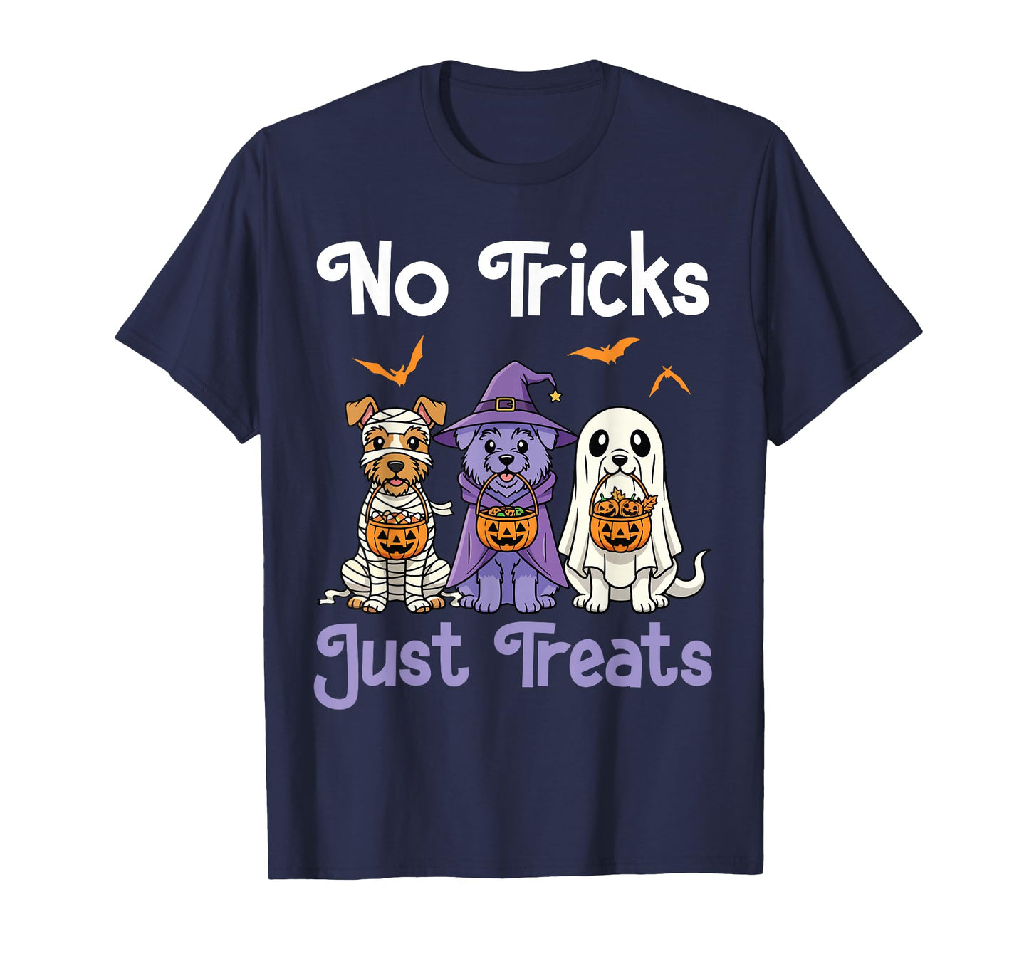 No Tricks Just Treats Cute Halloween Dogs and Pumpkin Basket T-Shirt
