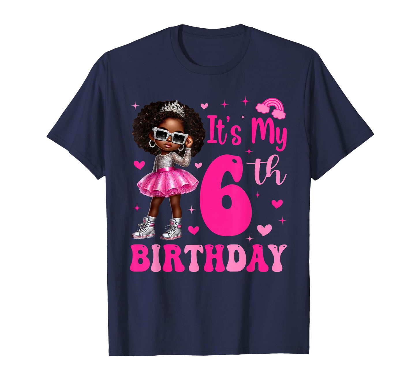 6 Years Old Black Kids It's My 6th Birthday Black Girl T-Shirt