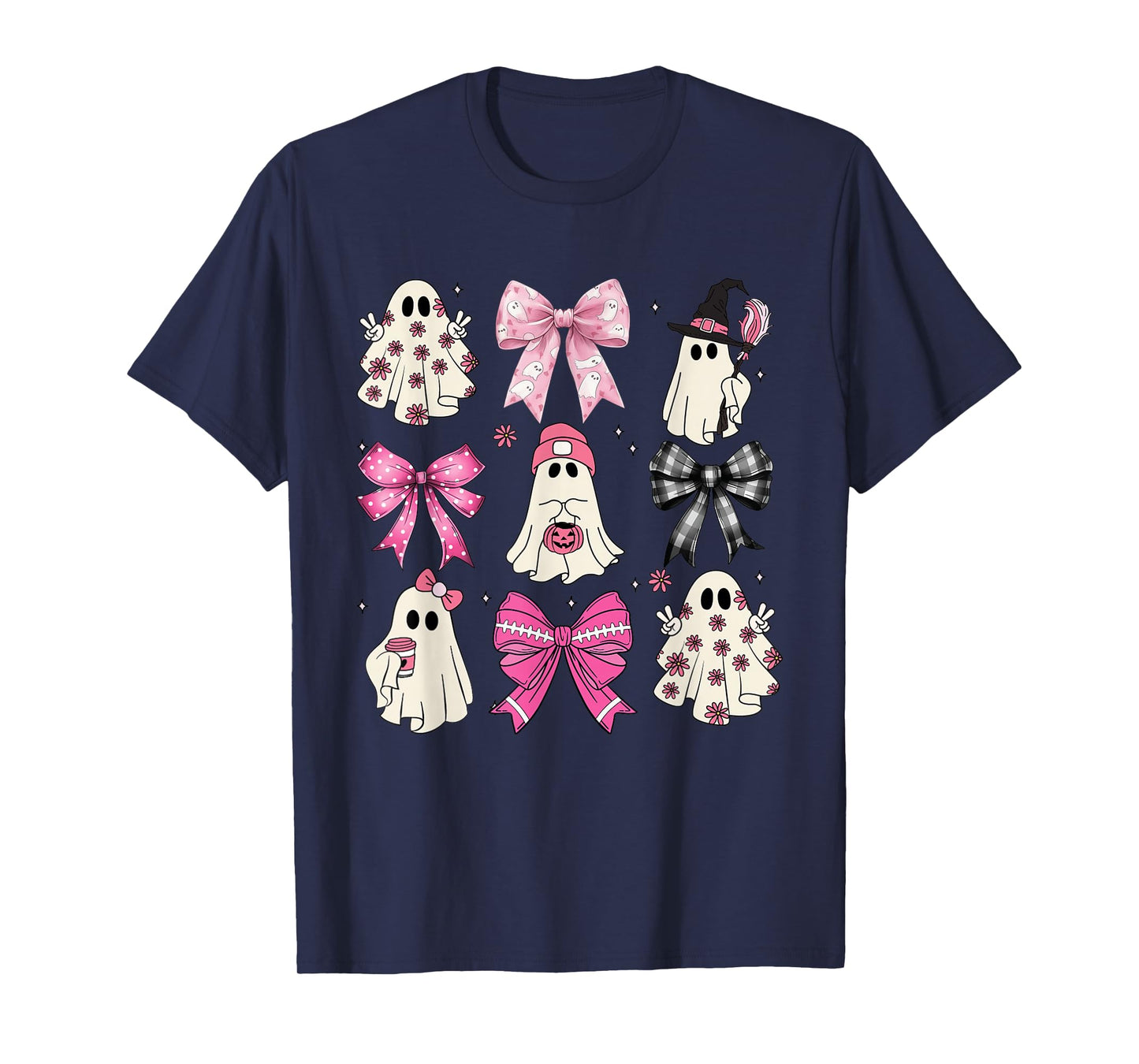 Spooky Vibes Pink Ghost Preppy Halloween Women Girls Kids T-Shirt