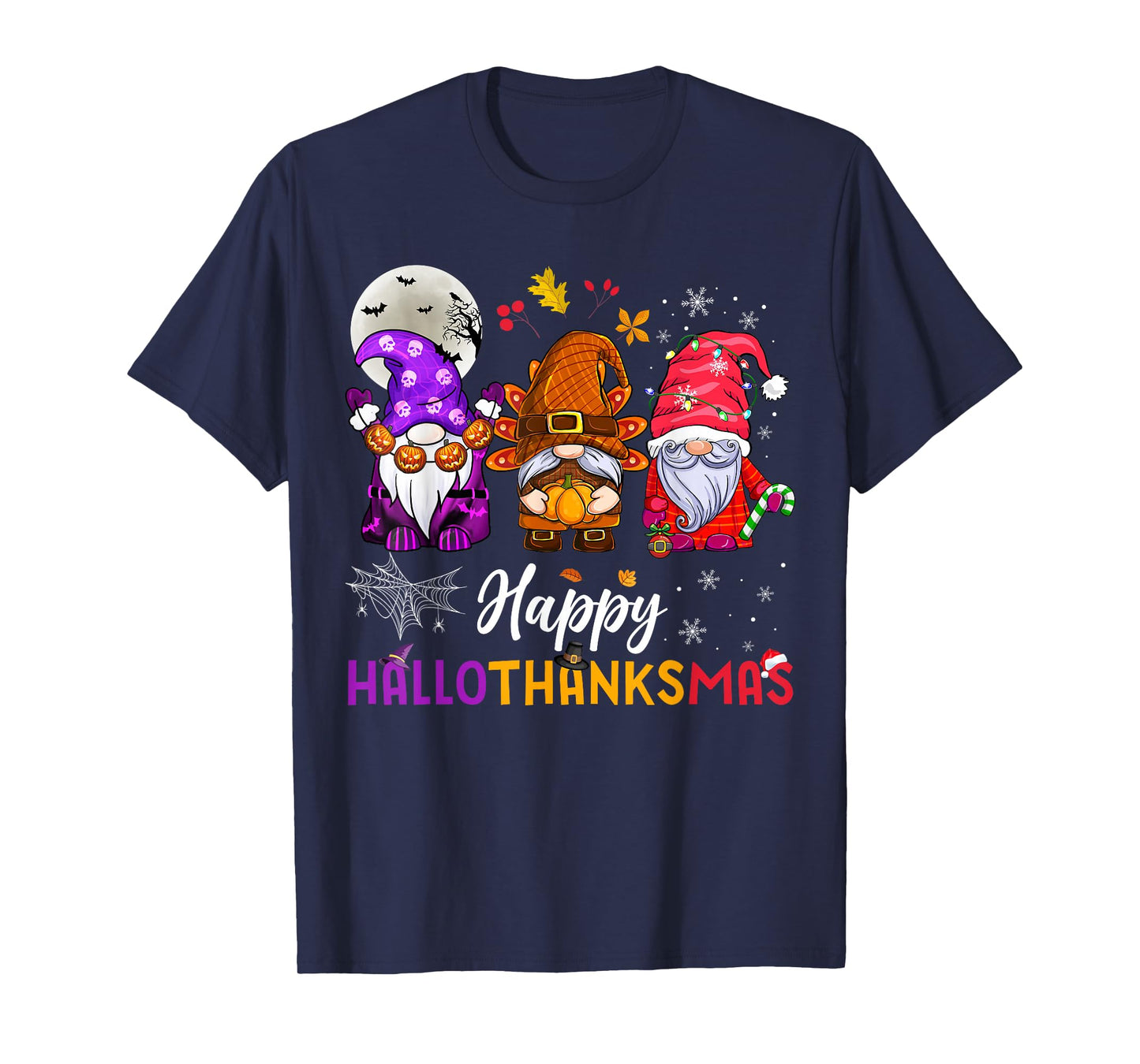 Happy Hallothanksmas Gnomes Lover Halloween Merry Christmas T-Shirt