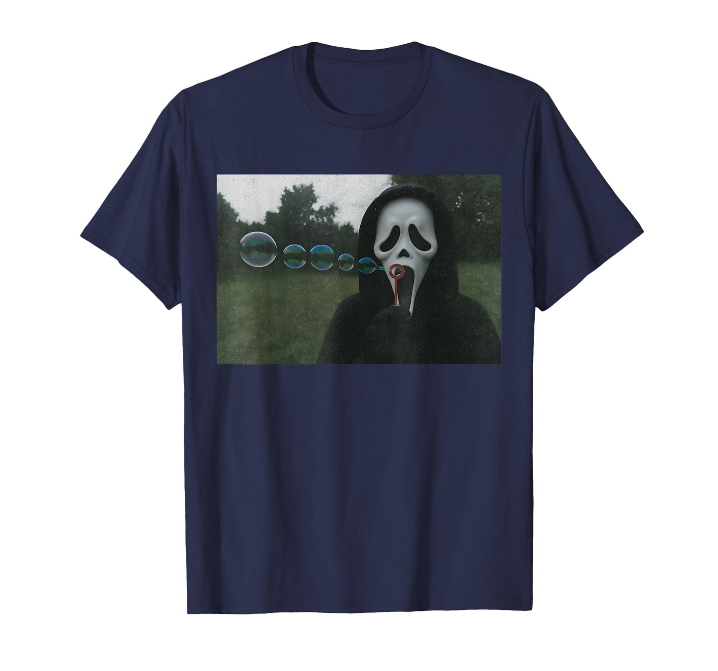 Scary Face Blowing Bubbles Funny Horror Halloween Meme T-Shirt
