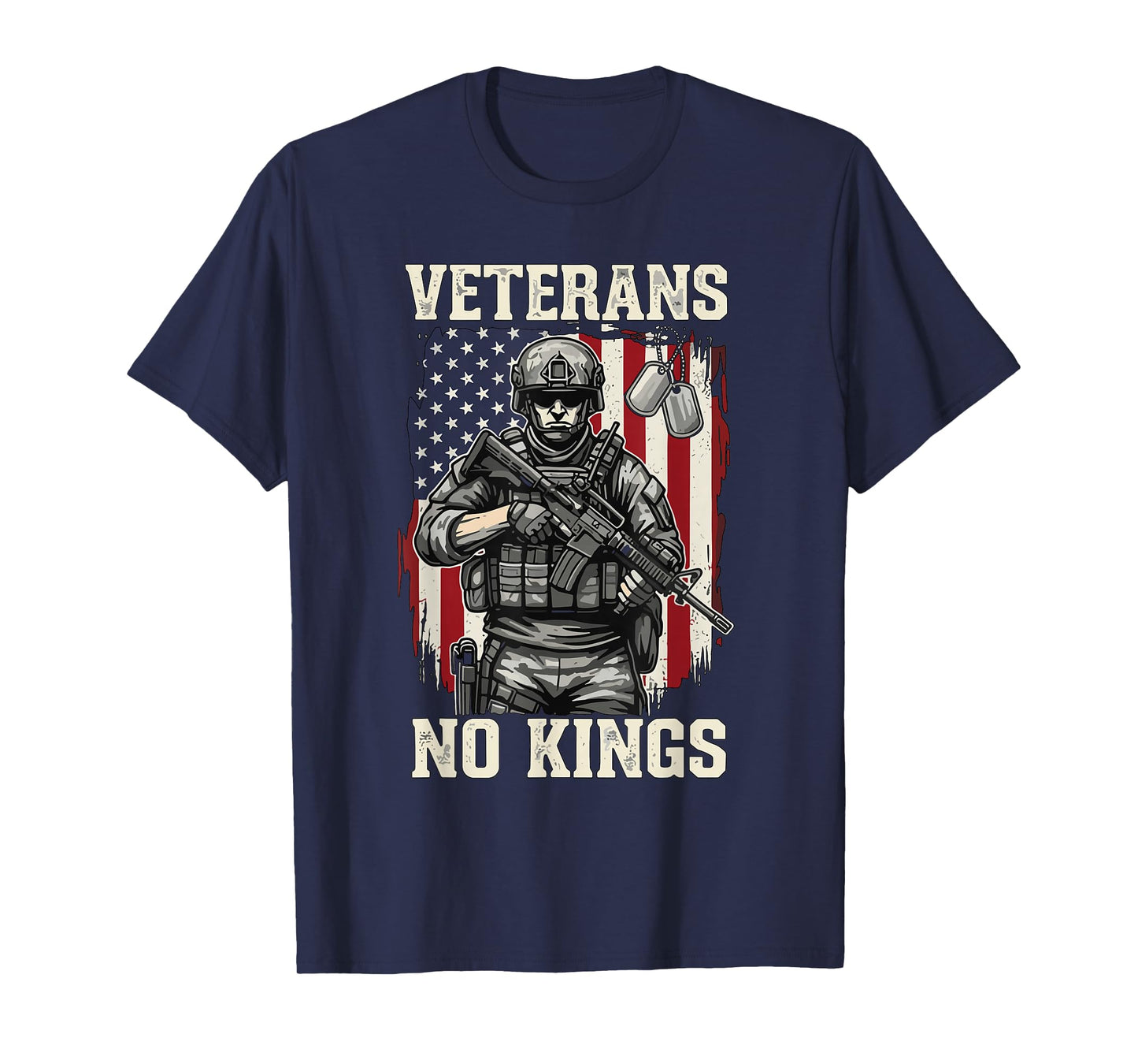 No Kings Veterans Vintage American Flag Patriotic T-Shirt