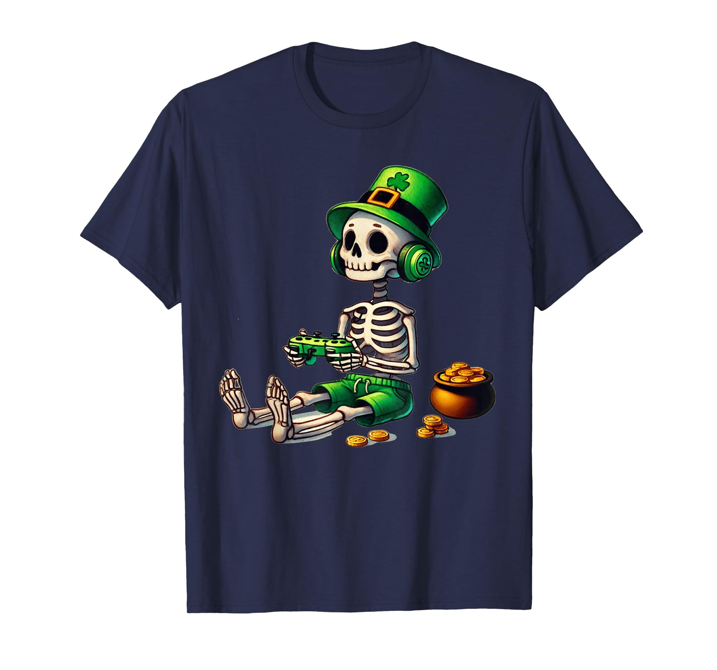 St Patricks Day Skeleton Leprechaun Gamer Video Gaming Boys T-Shirt