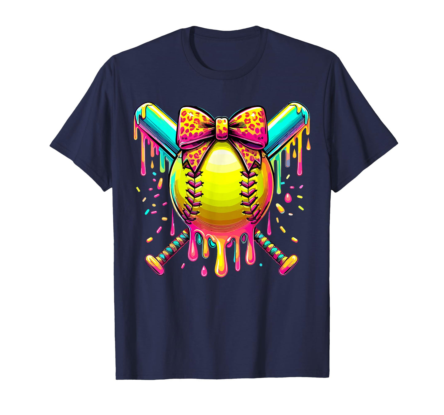 Softball Player Girl Ice Cream Softball Bat Drip T-Shirt