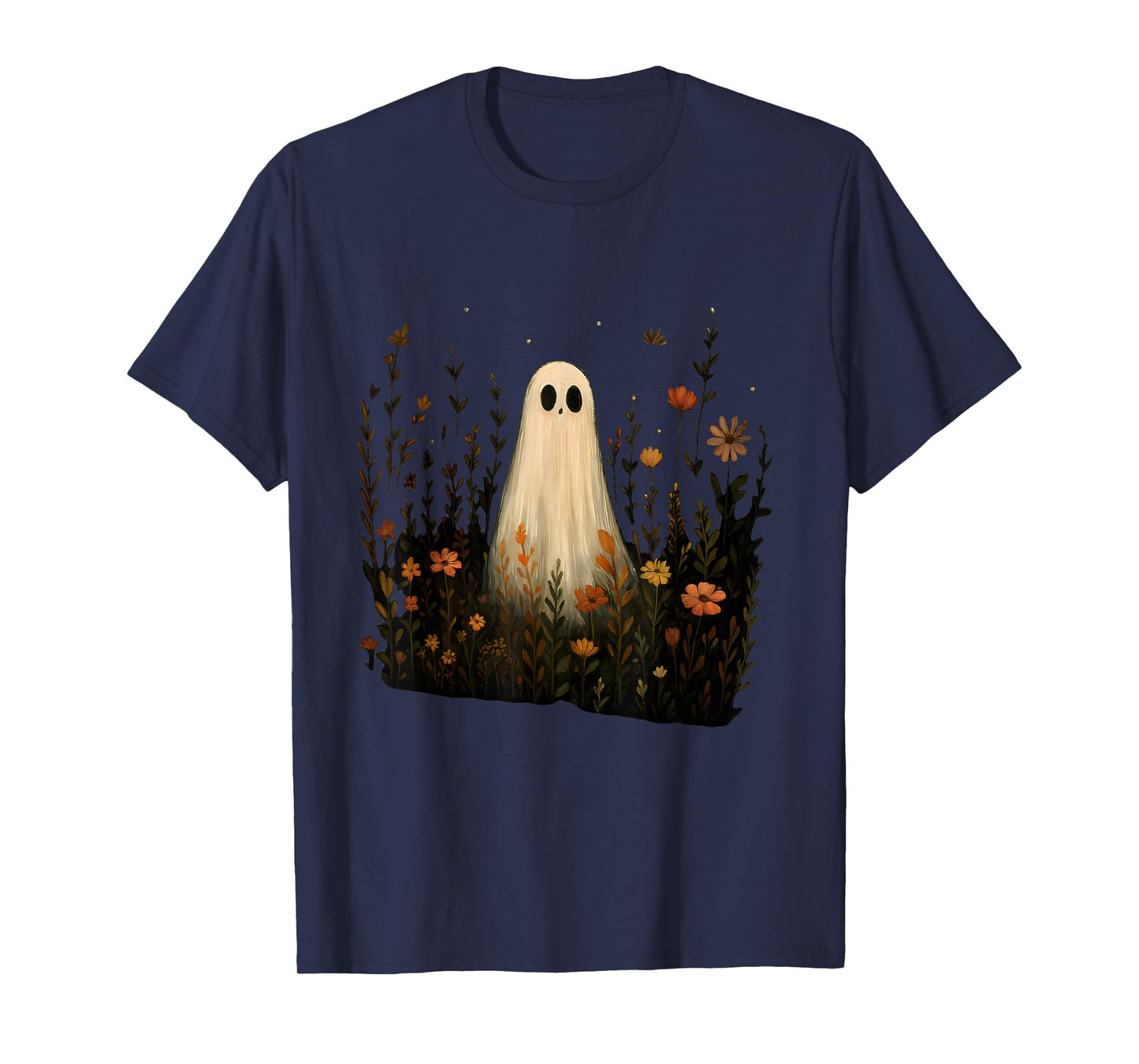 Ghost on a Flower Meadow Halloween Fall Design T-Shirt