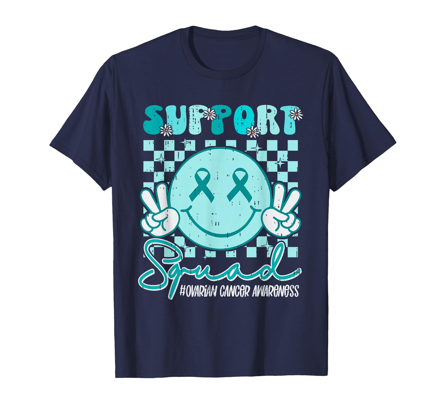 Support Squad Ovarian Cancer Awareness Smile Teal Ribbon T-Shirt