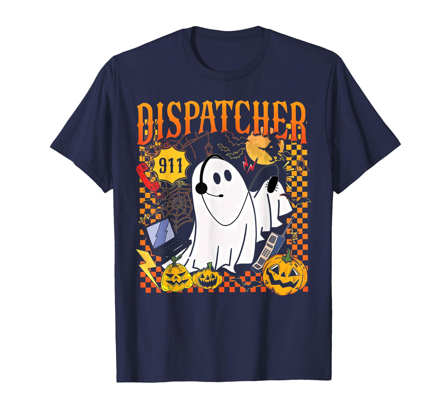 Groovy Spooky 911 Dispatcher Ghost Halloween Police Dispatch T-Shirt