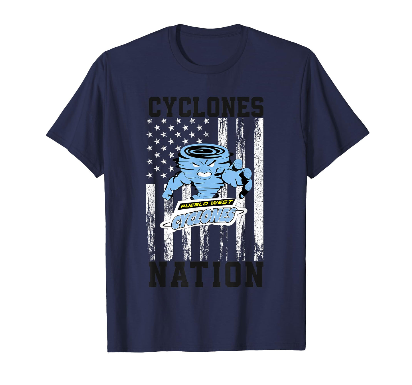 Pueblo West Cyclones Official High School Gear Unisex-Adults Pueblo West Cyclones Logo Nation HS T-Shirt Black Small Modern Casual Cartoon Crew Neck Short Sleeve T-Shirt