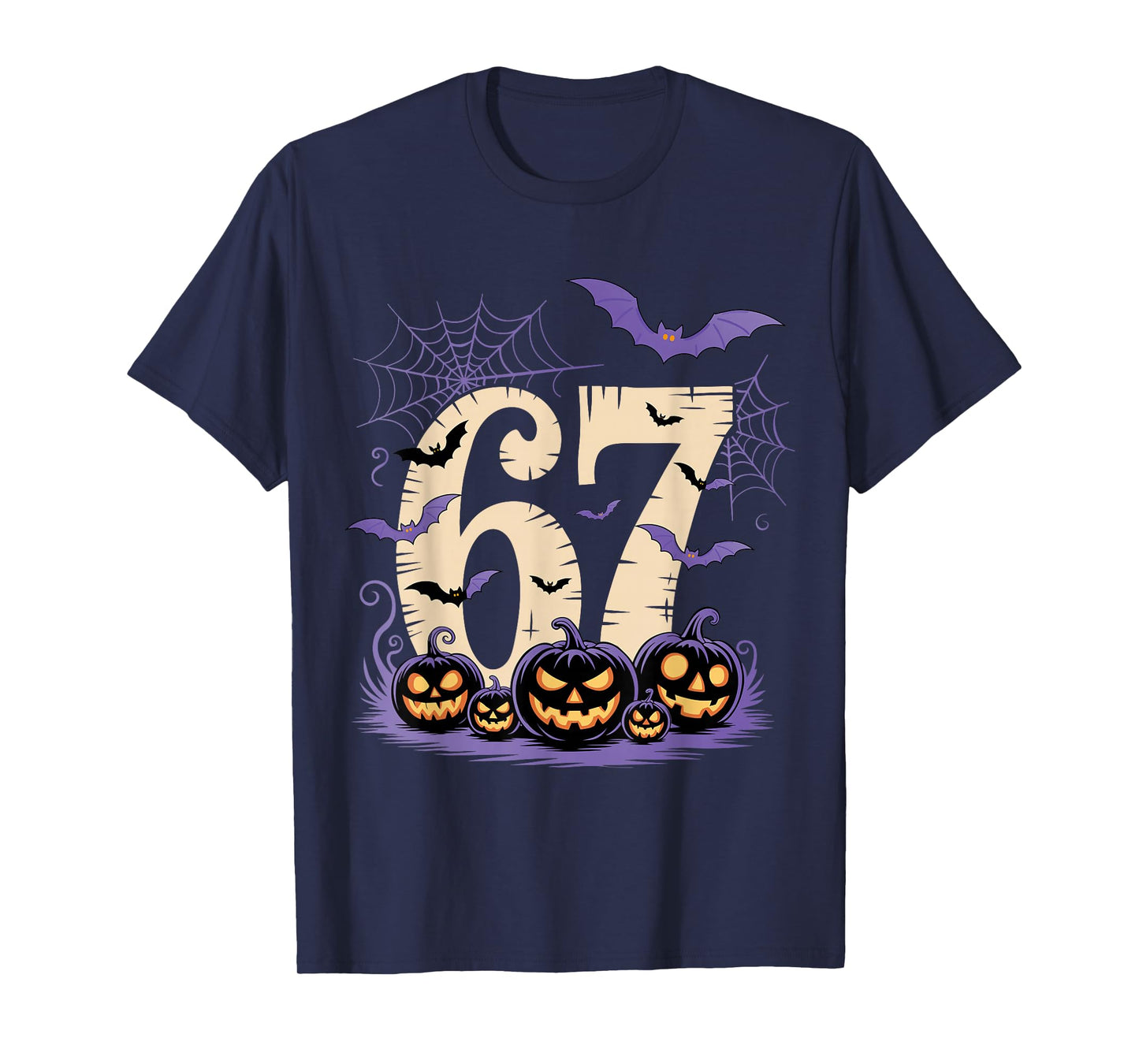 Six Seven 6 7 Meme Spooky Halloween Bat Pumpkin T-Shirt
