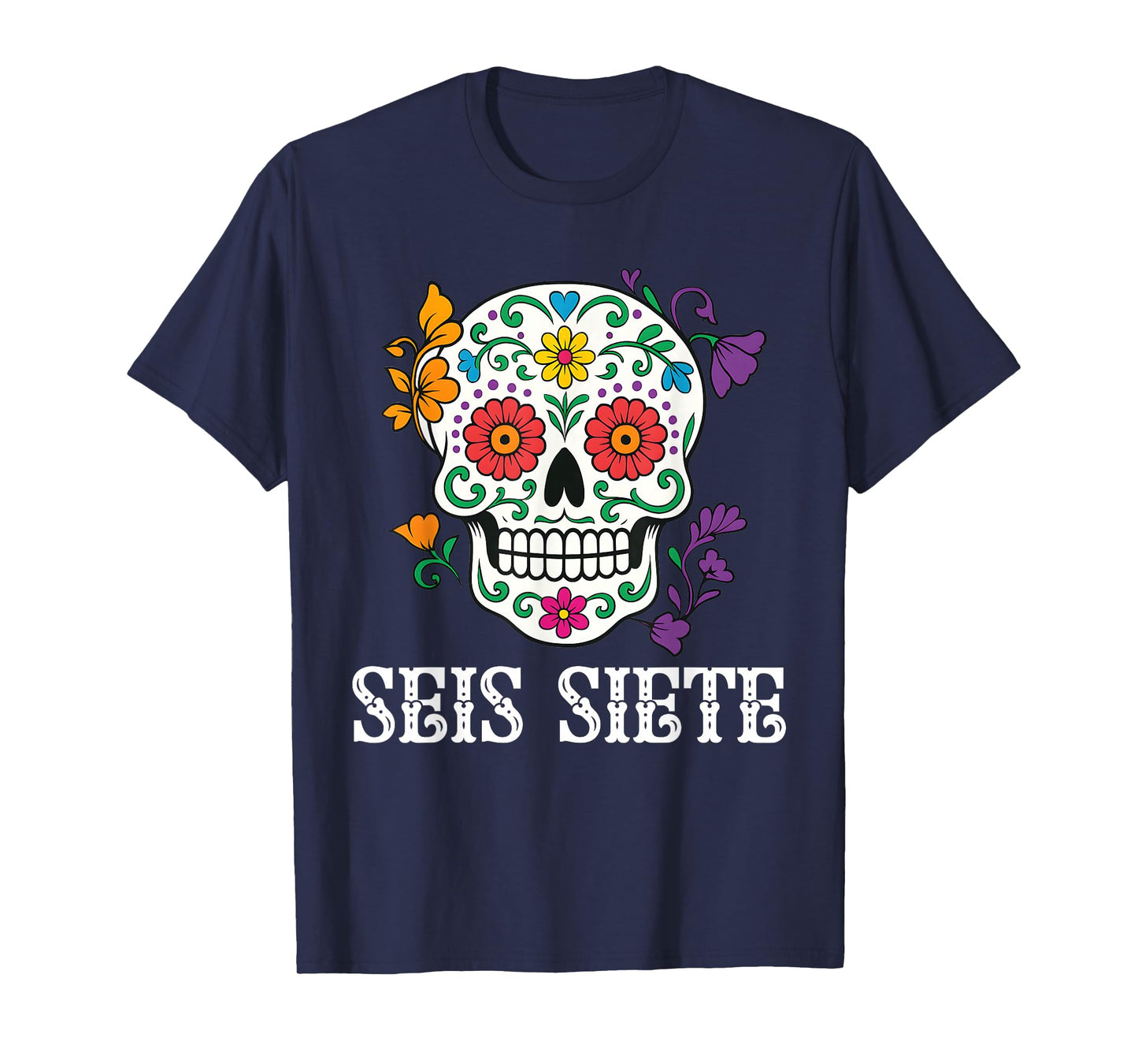 SEIS Siete Mexican Los Muertos Calaveras Sugar Skull 67 Boys T-Shirt