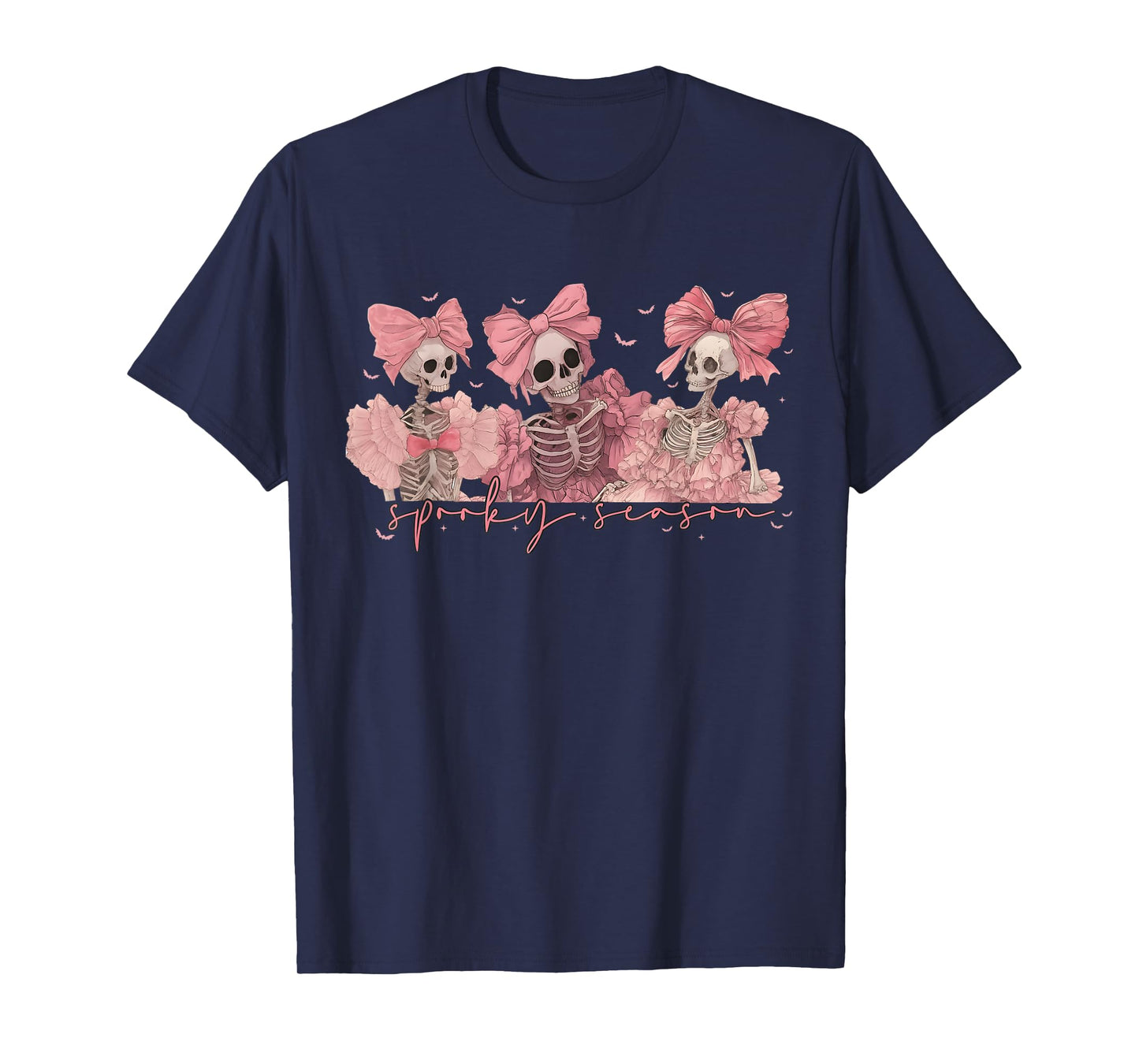 Spooky Season Cute Pink Skeleton Coquette Bow Halloween T-Shirt