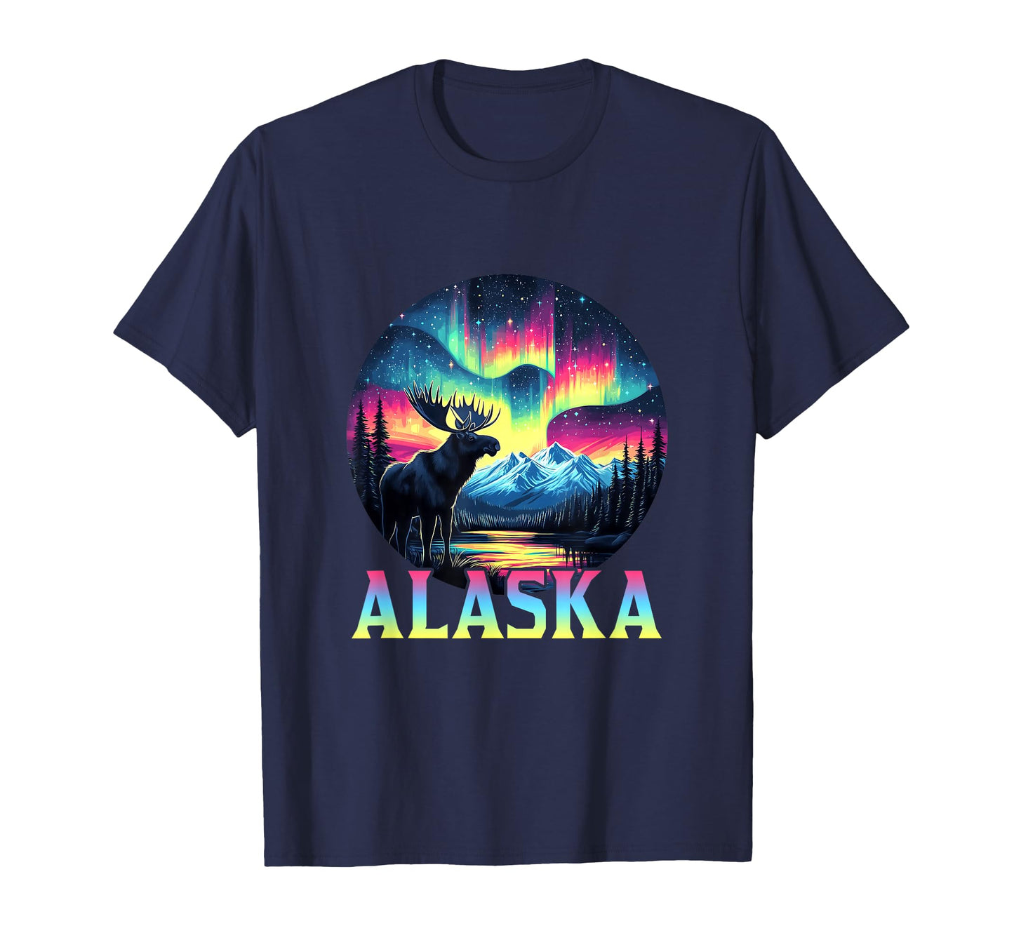 Alaska Northern Lights Aurora Viewing Alaska Vacation Moose T-Shirt