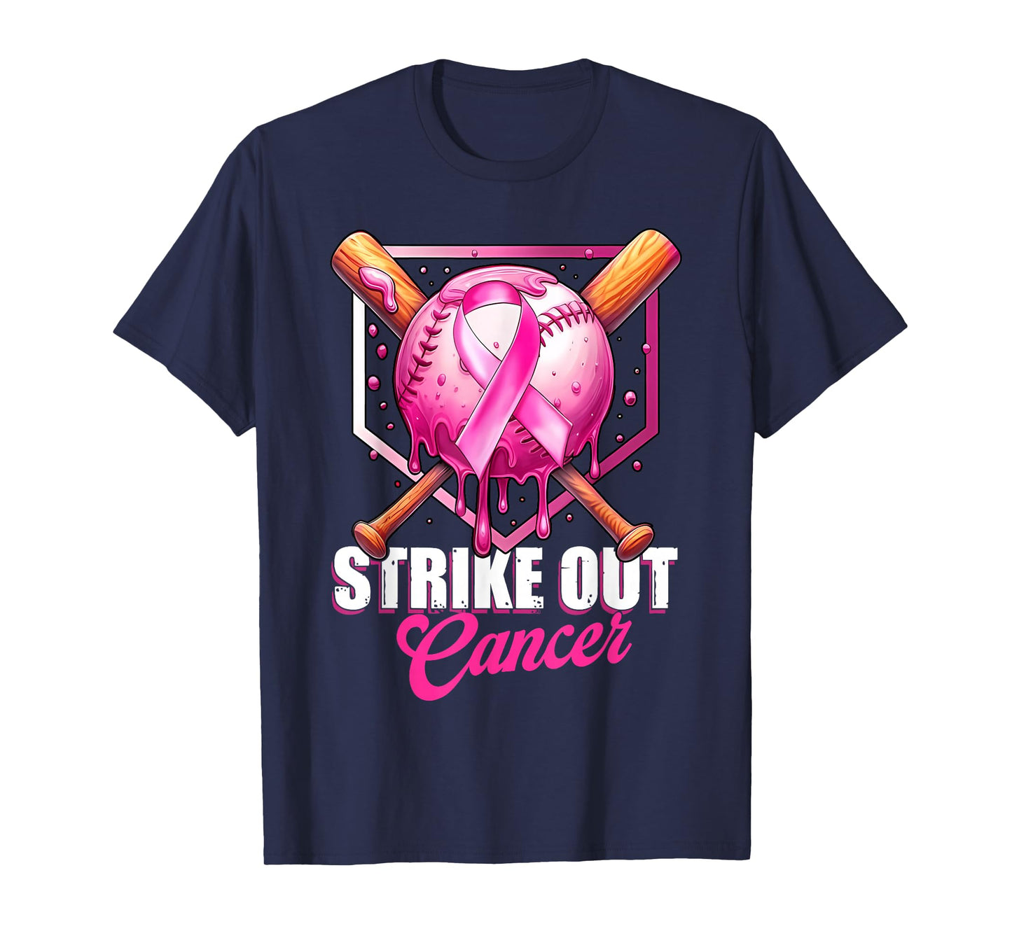 Strike Out Home Plate Baseball Ice Cream Drip Breast Cancer T-Shirt