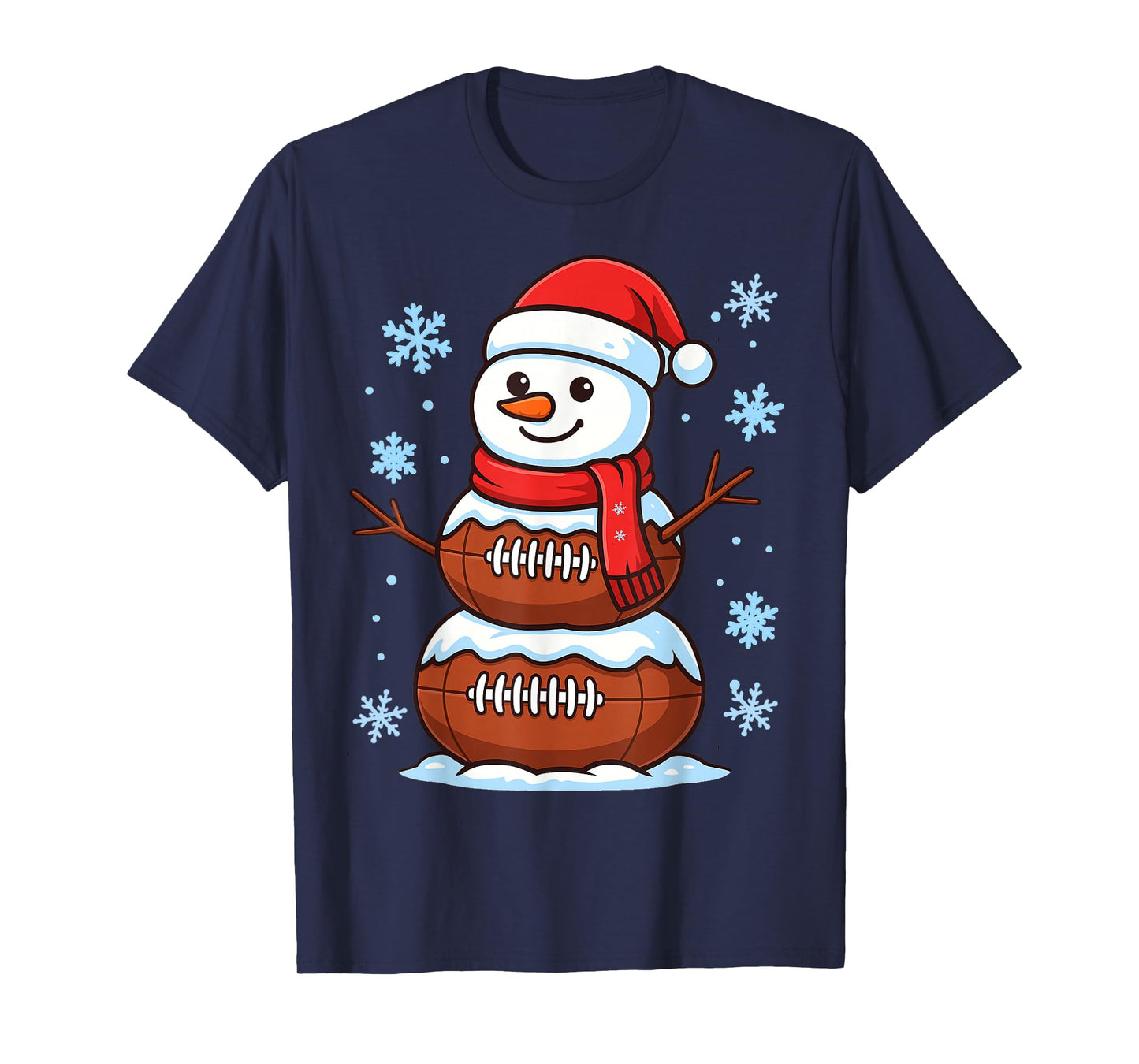 Merry Christmas Football Snowman Pajamas Funny Sports Xmas T-Shirt